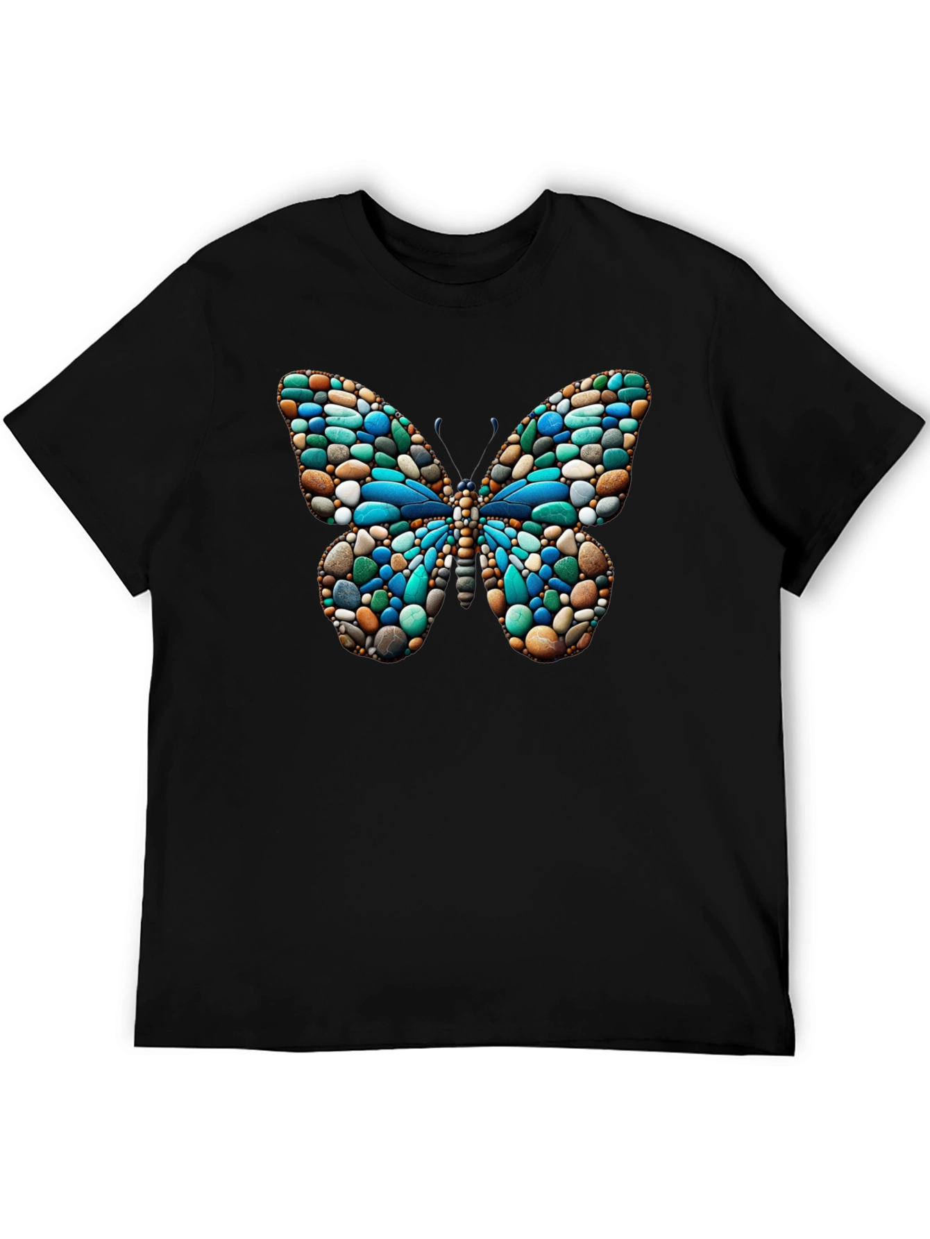 Black Butterfly Stone Pattern Black T-Shirt view 5