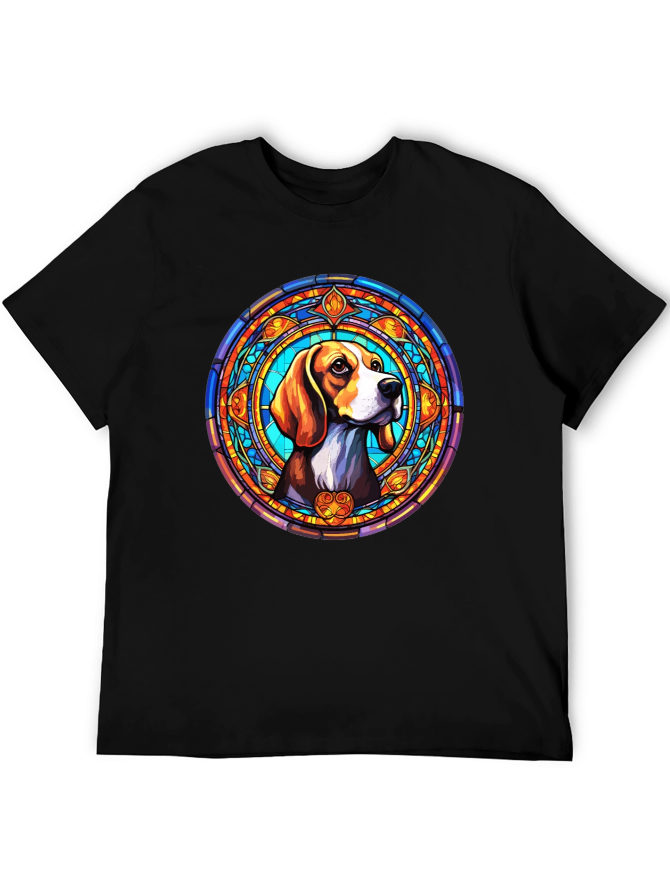 Black Stained Glass Beagle Dog Graphic T-Shirt view 5
