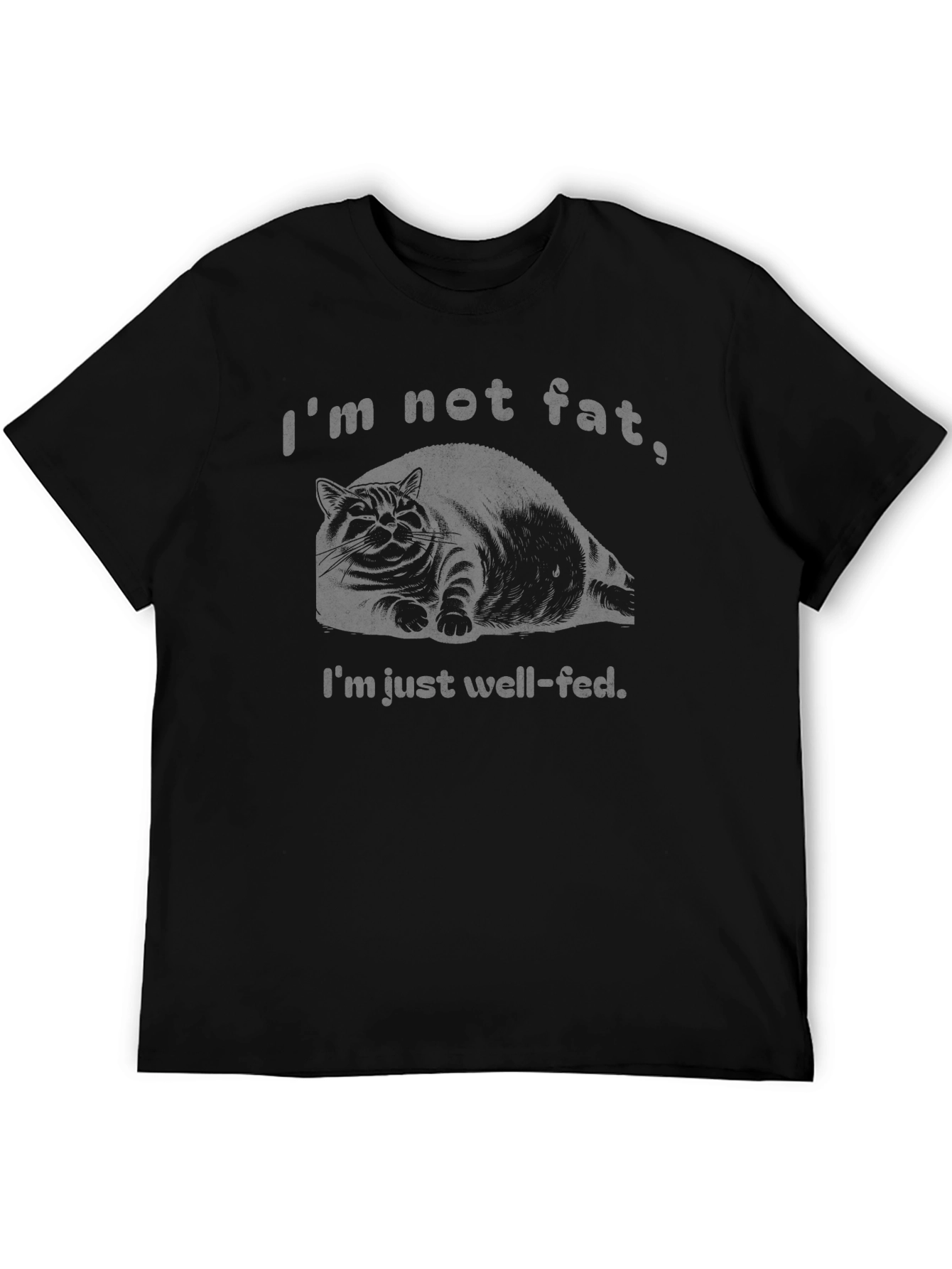 Black Funny Cat T-Shirt - I'm Not Fat, Well-Fed view 5