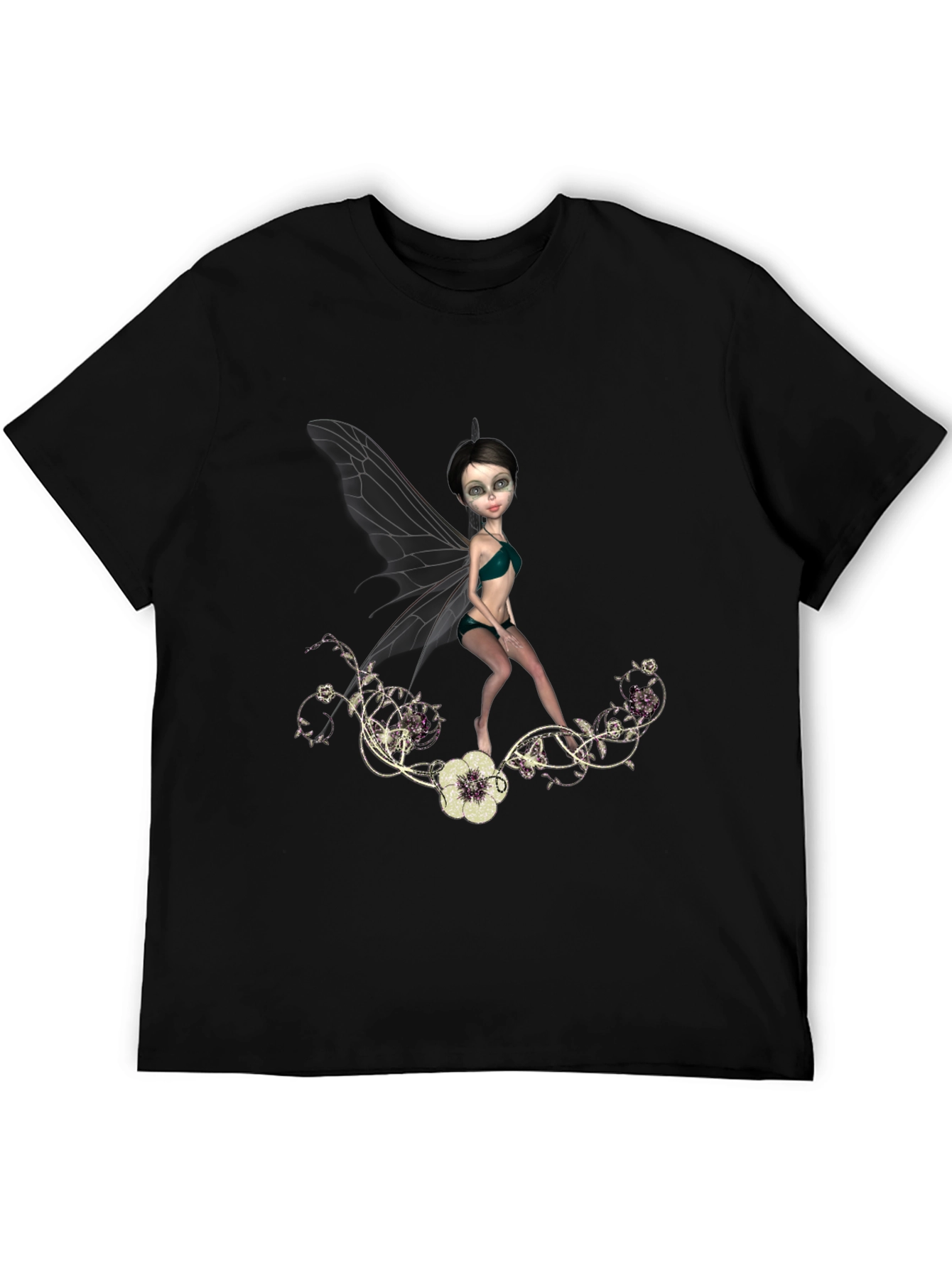 Black Fairy Graphic T-Shirt - Fantasy Art Tee view 5