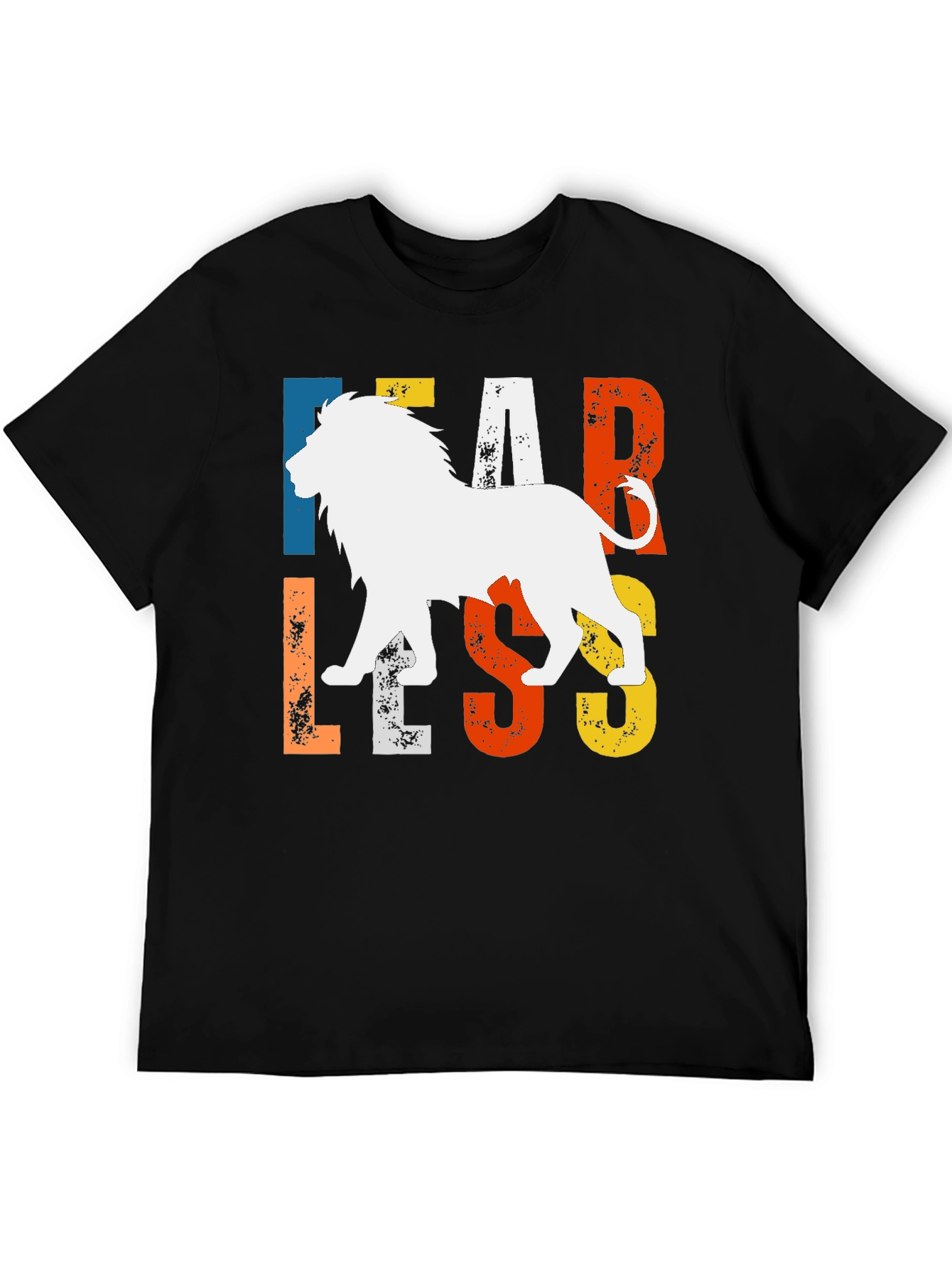 Black Fearless Lion Graphic Tee - Bold Animal Print T-Shirt view 5