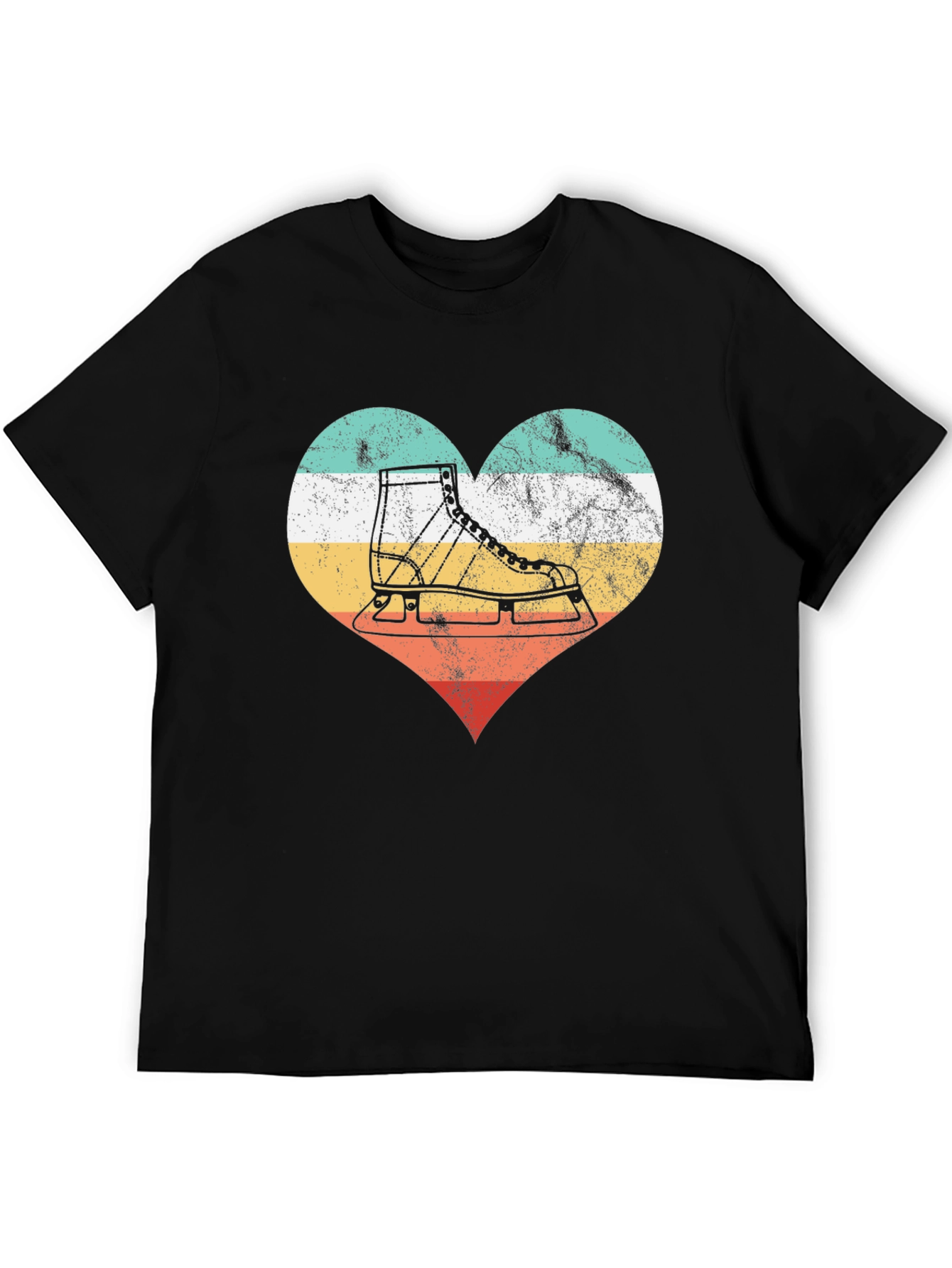 Black Vintage Ice Skate Heart T-Shirt view 5