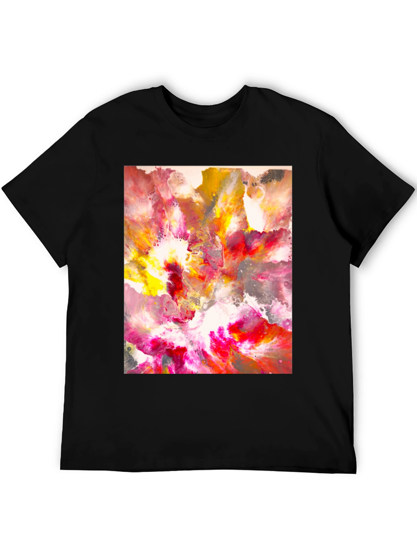 Black Abstract Art Tee - Vibrant Colors, Unique Design view 5
