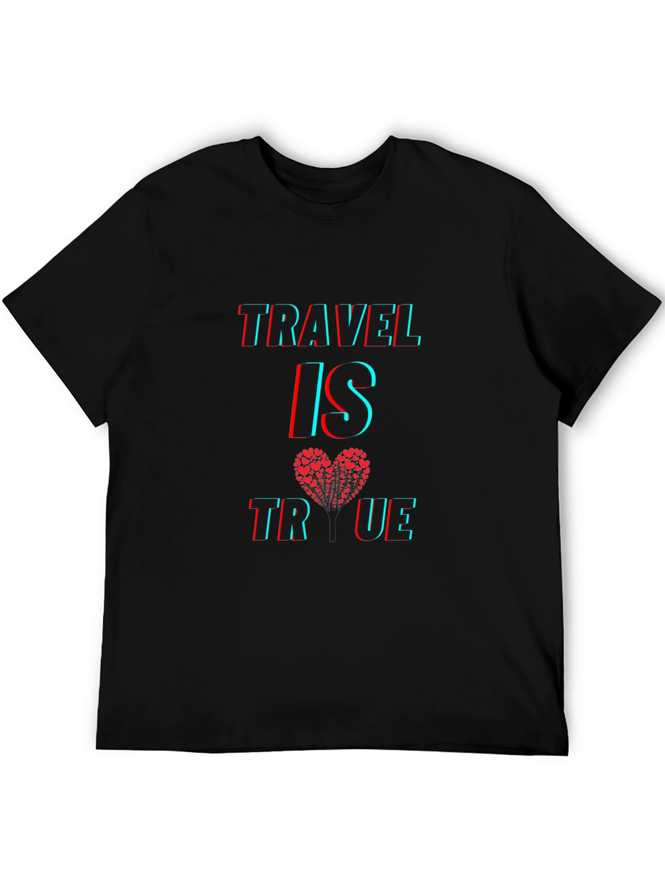 Black Travel Is True Heart Graphic Tee - Soft Cotton Blend view 5