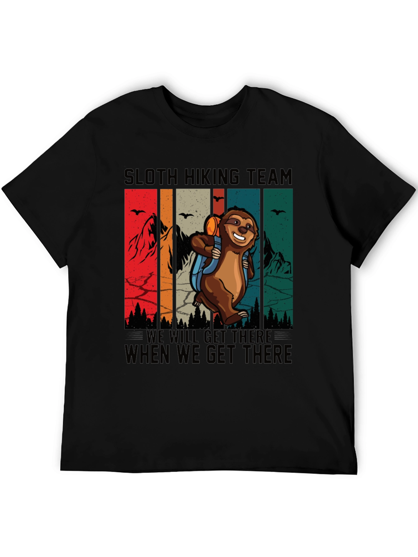 Black Sloth Hiking Team T-Shirt Funny Graphic Tee view 5