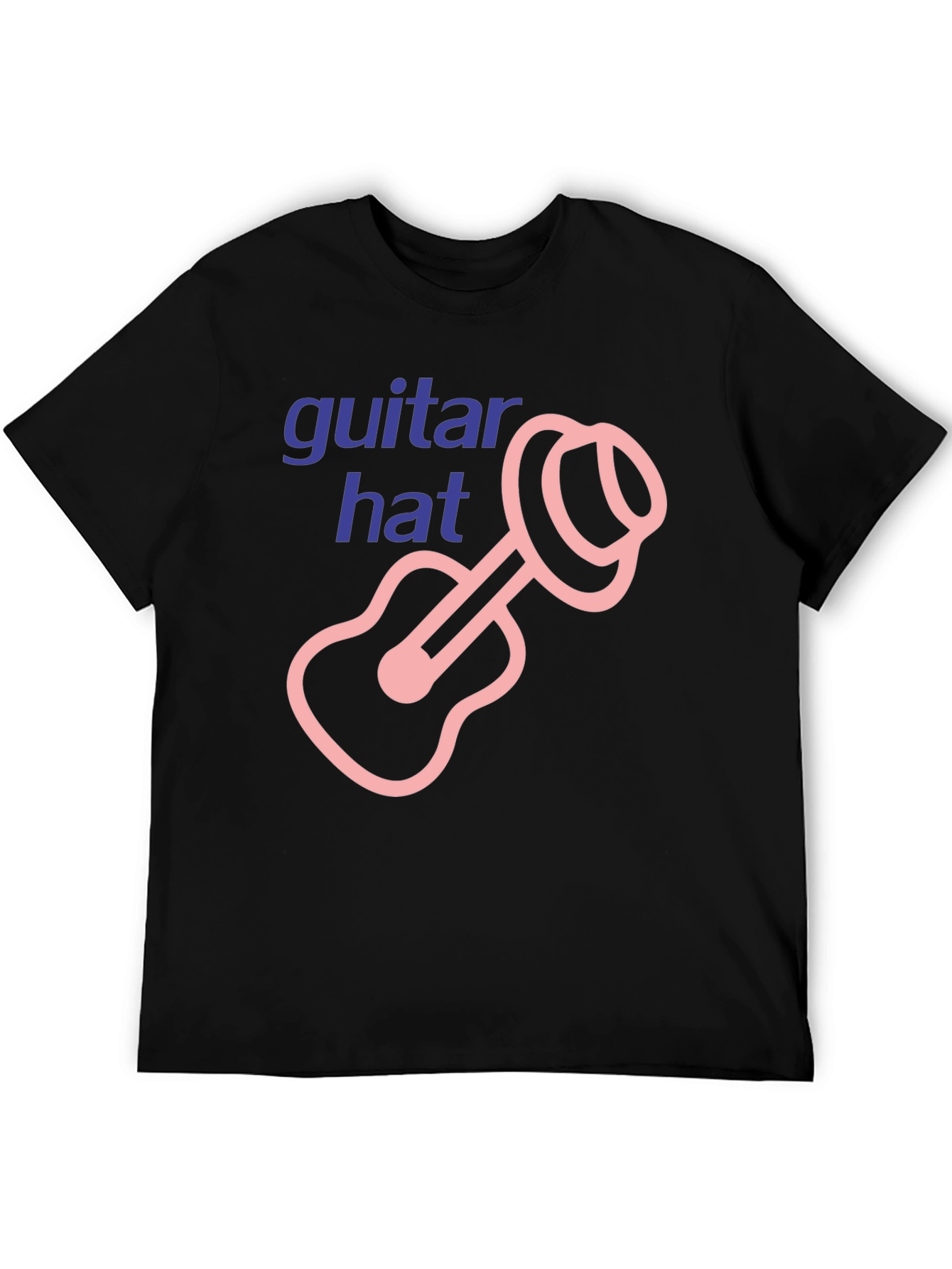 Black Guitar Hat Graphic Tee - Black Cotton T-Shirt view 5