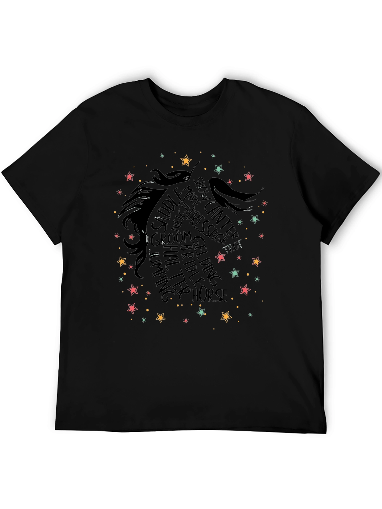 Black Horse Lover T-Shirt: Equestrian Word Art Design view 5