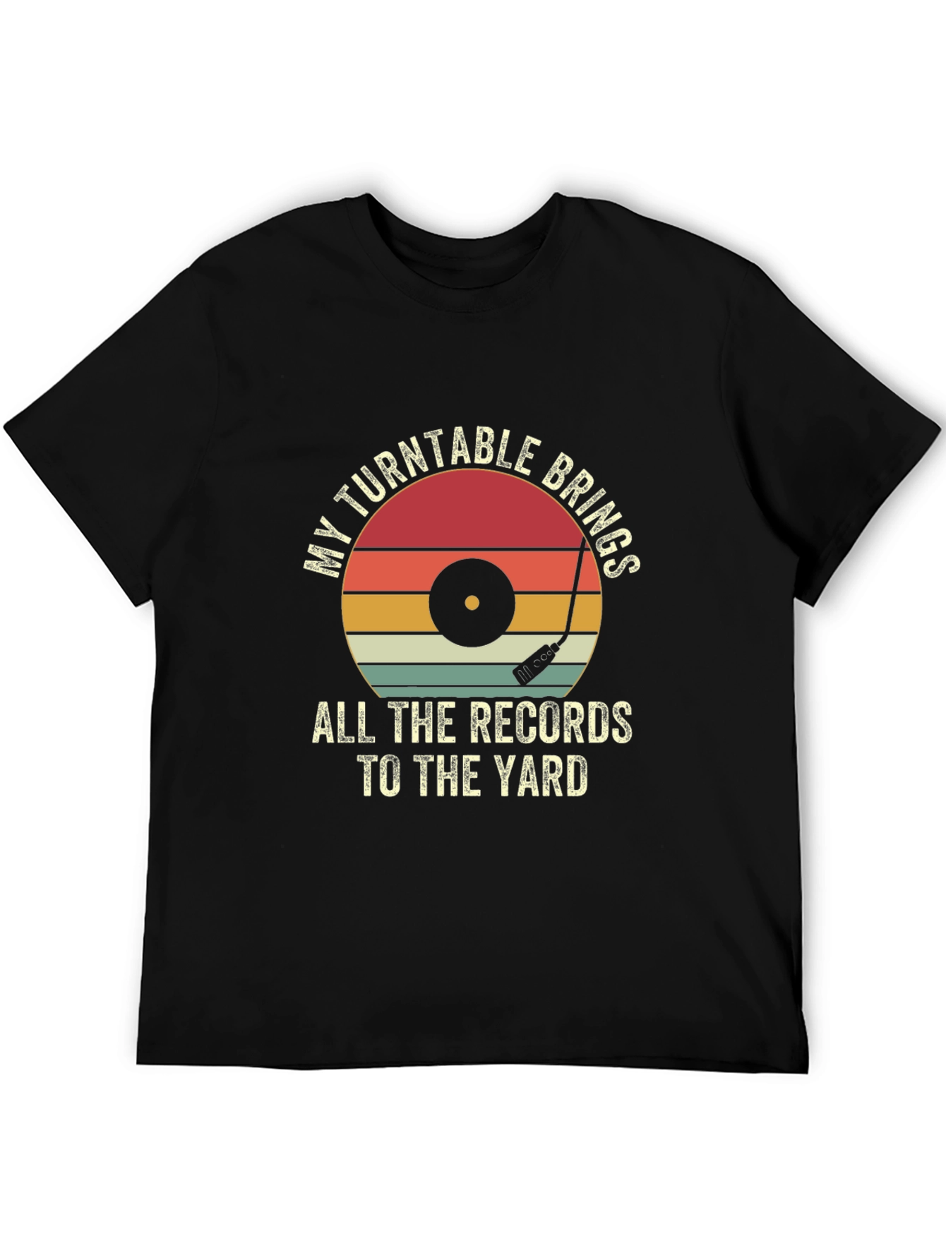 Black Retro Turntable Music T-Shirt view 5
