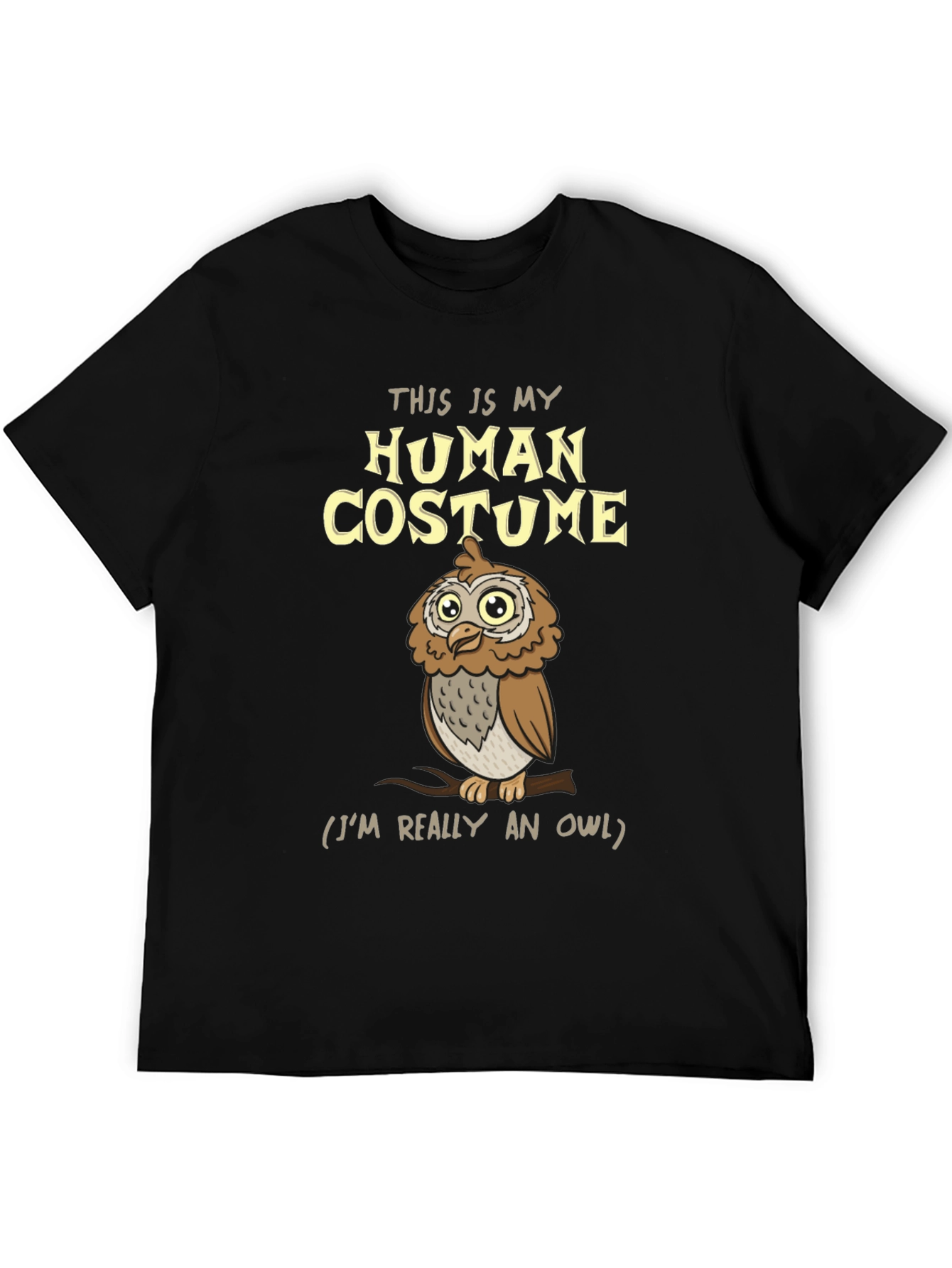 Black Human Costume Owl T-Shirt - Funny Halloween Tee view 5