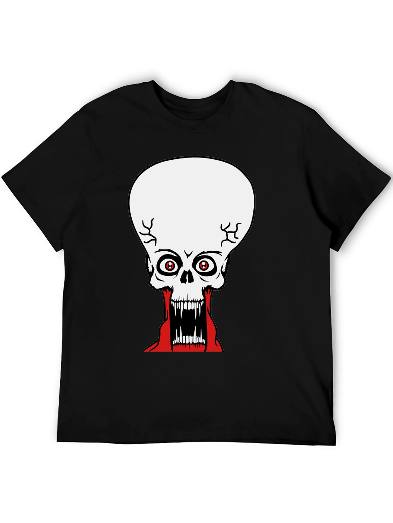 Black Creepy Skull Graphic Print Black T-Shirt view 5