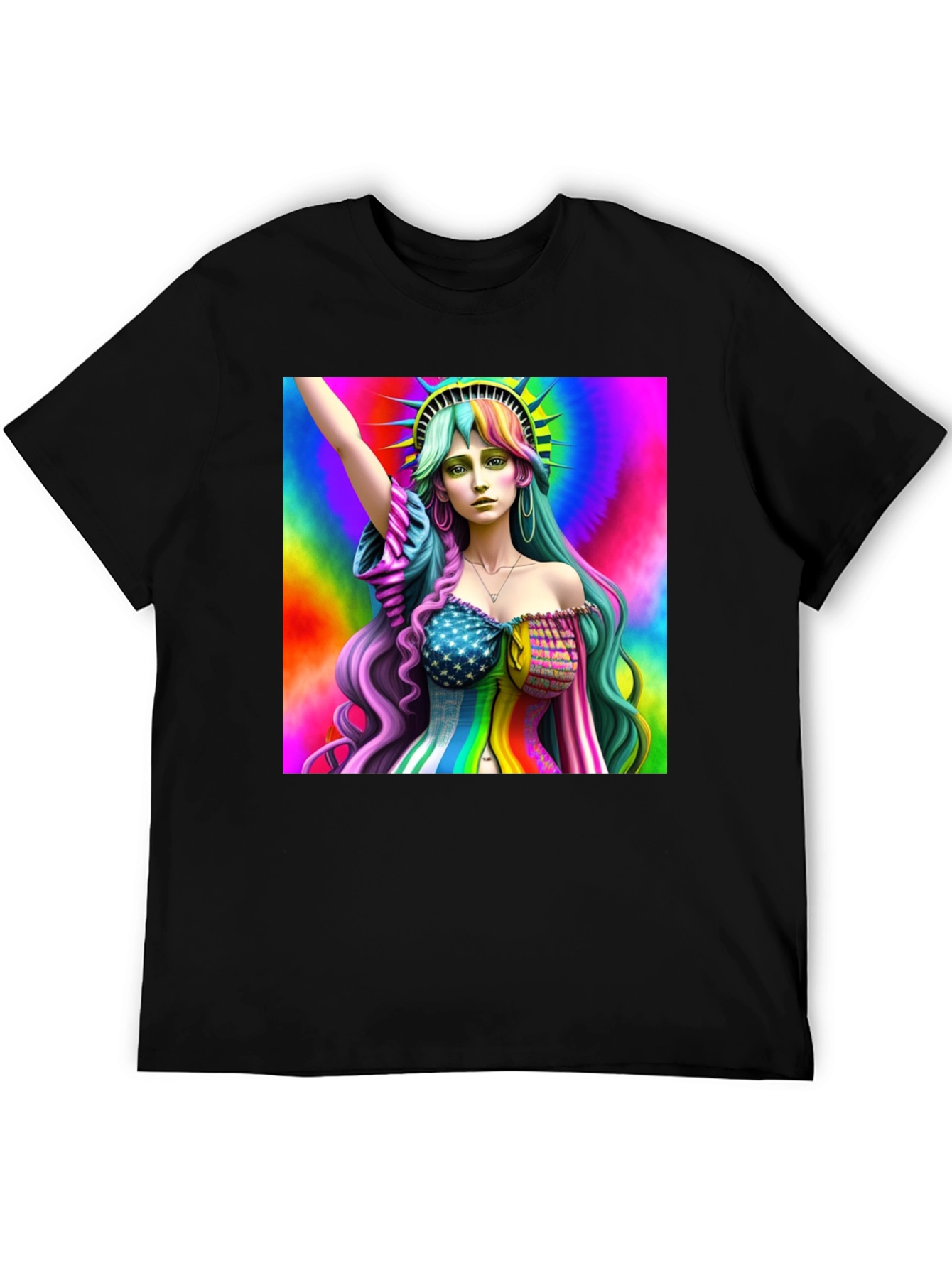 Black Statue of Liberty Rainbow Graphic Tee view 5