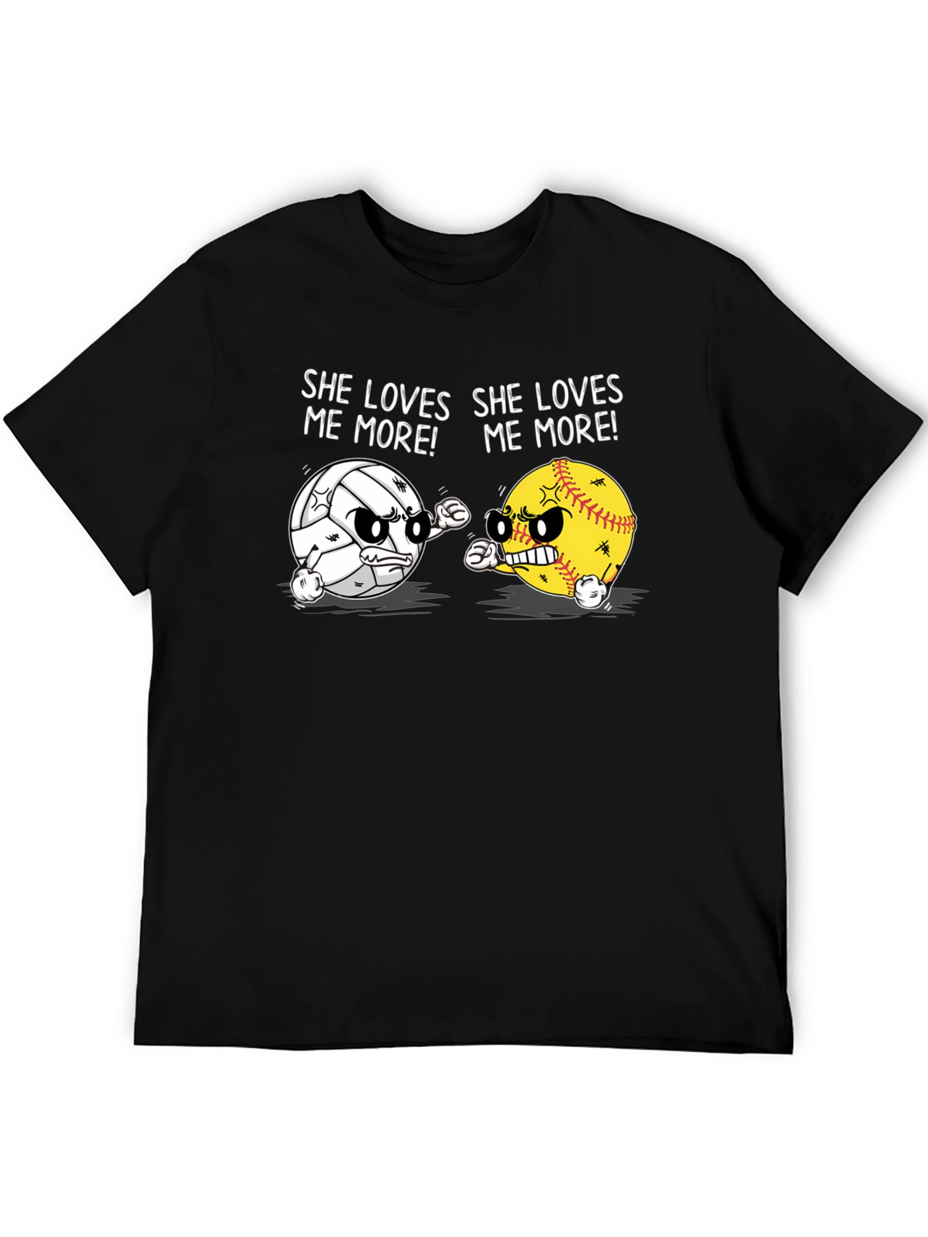 Black She Loves Me More T-Shirt: Volleyball vs Softball Funny Tee view 5