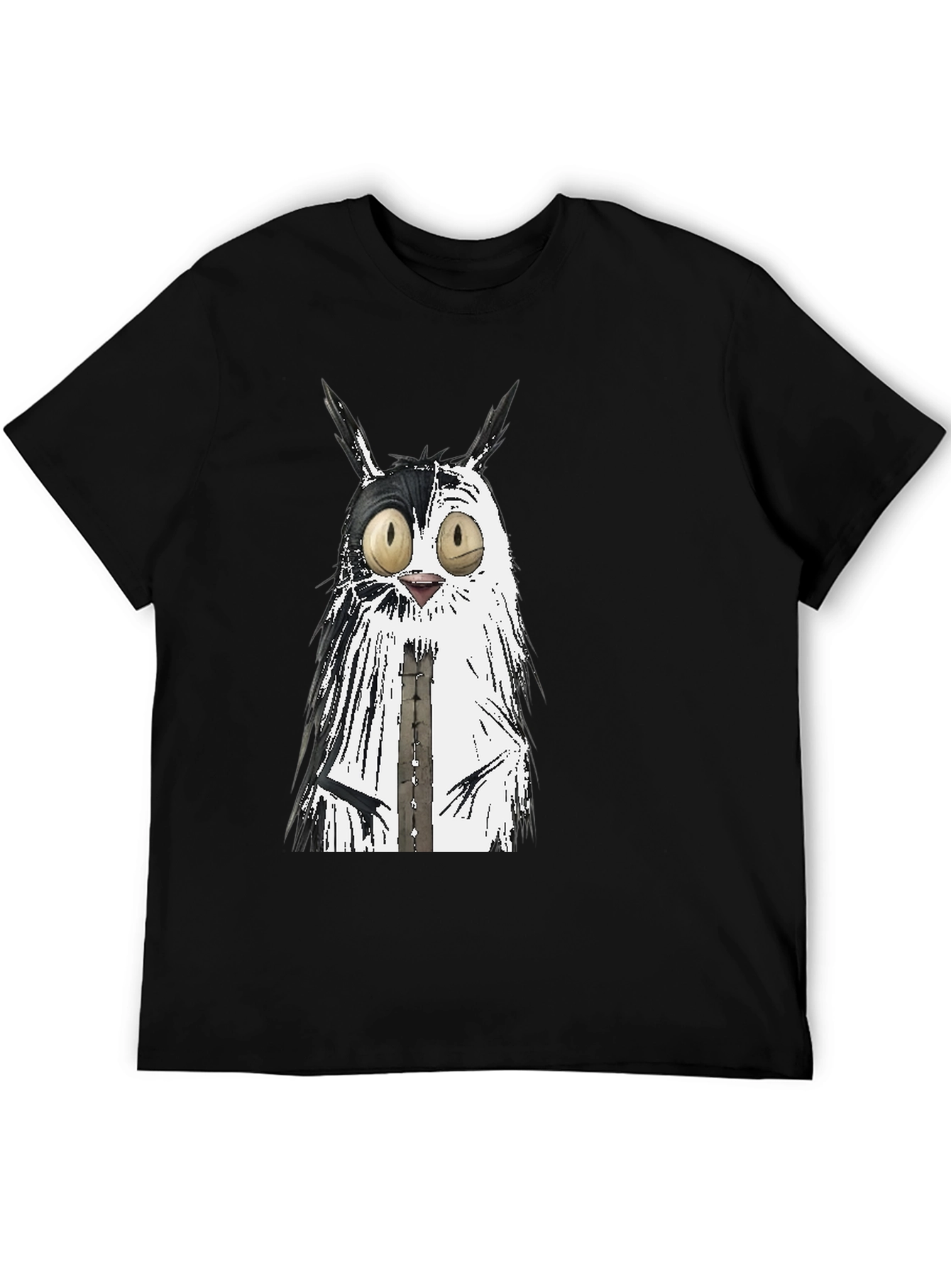 Black Whimsical Cat Graphic Tee - Unisex Black T-Shirt view 5