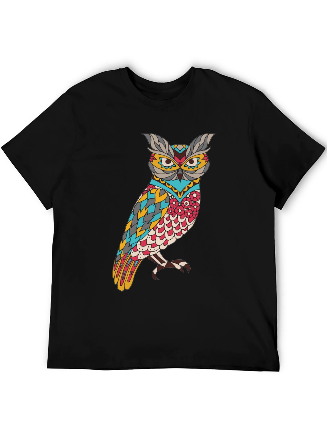 Black Owl Graphic Print Men's Black T-Shirt view 5