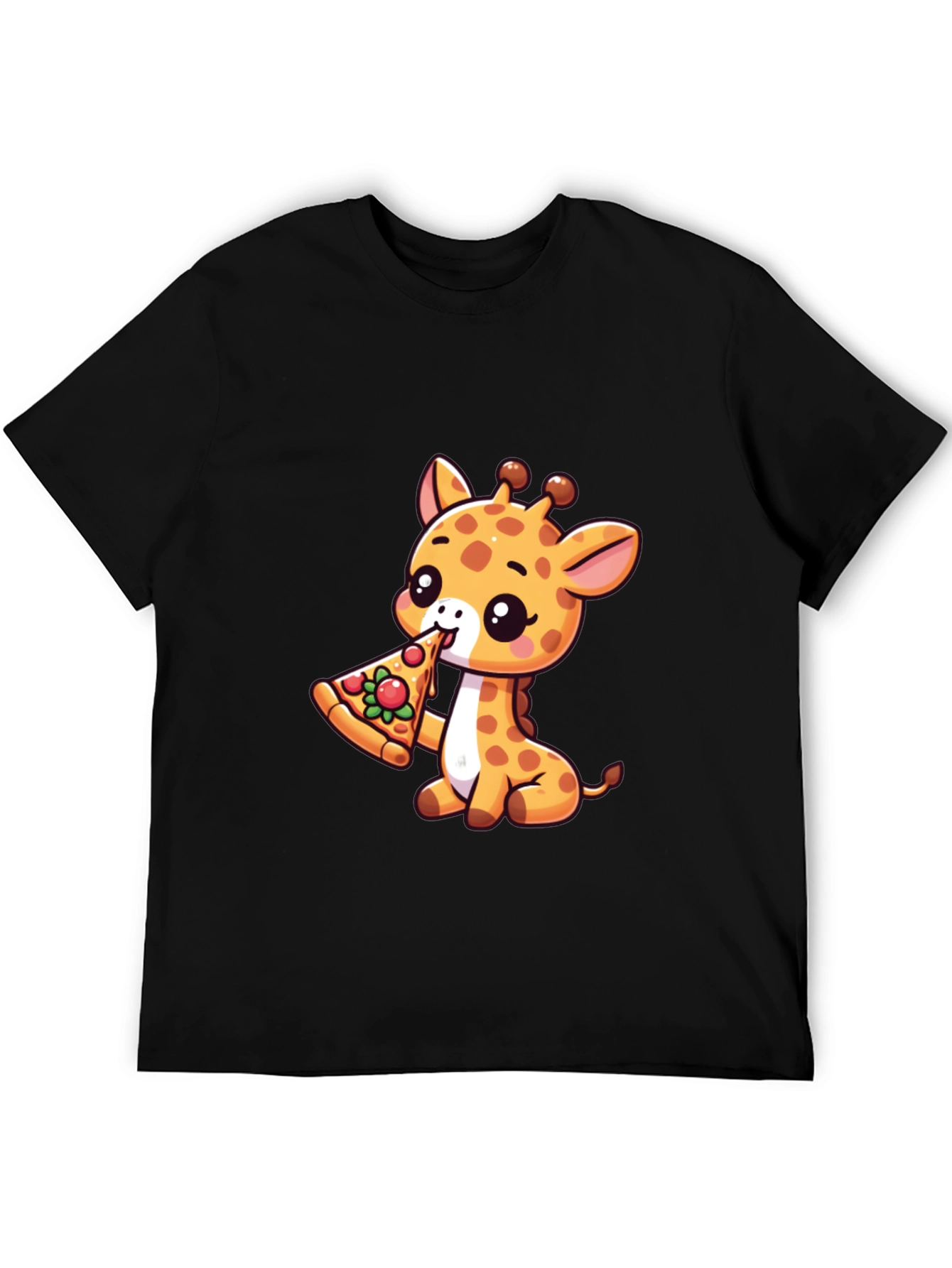 Black Cute Giraffe Pizza Lover T-Shirt view 5