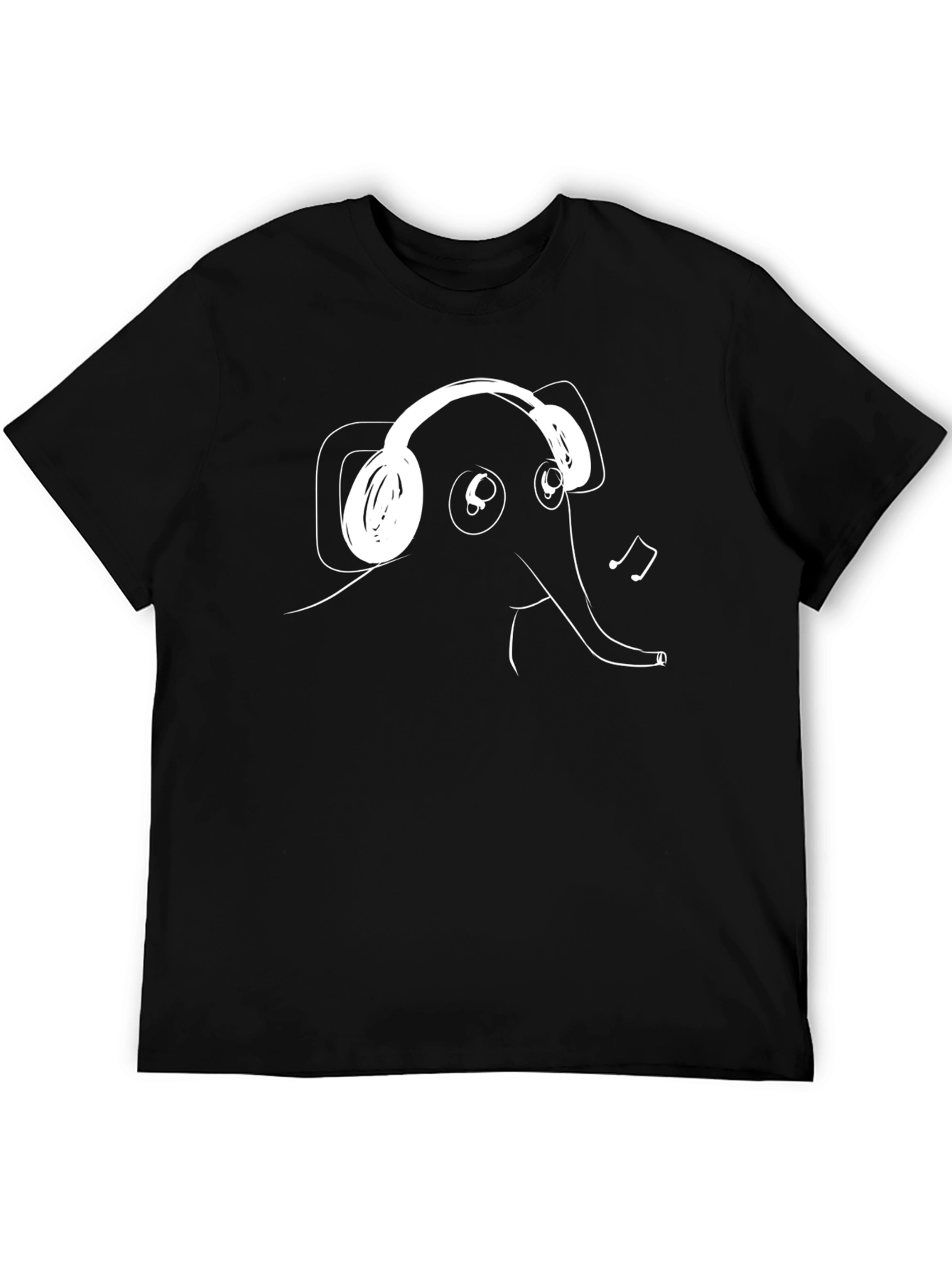 Black Elephant Wearing Headphones Black T-Shirt view 5