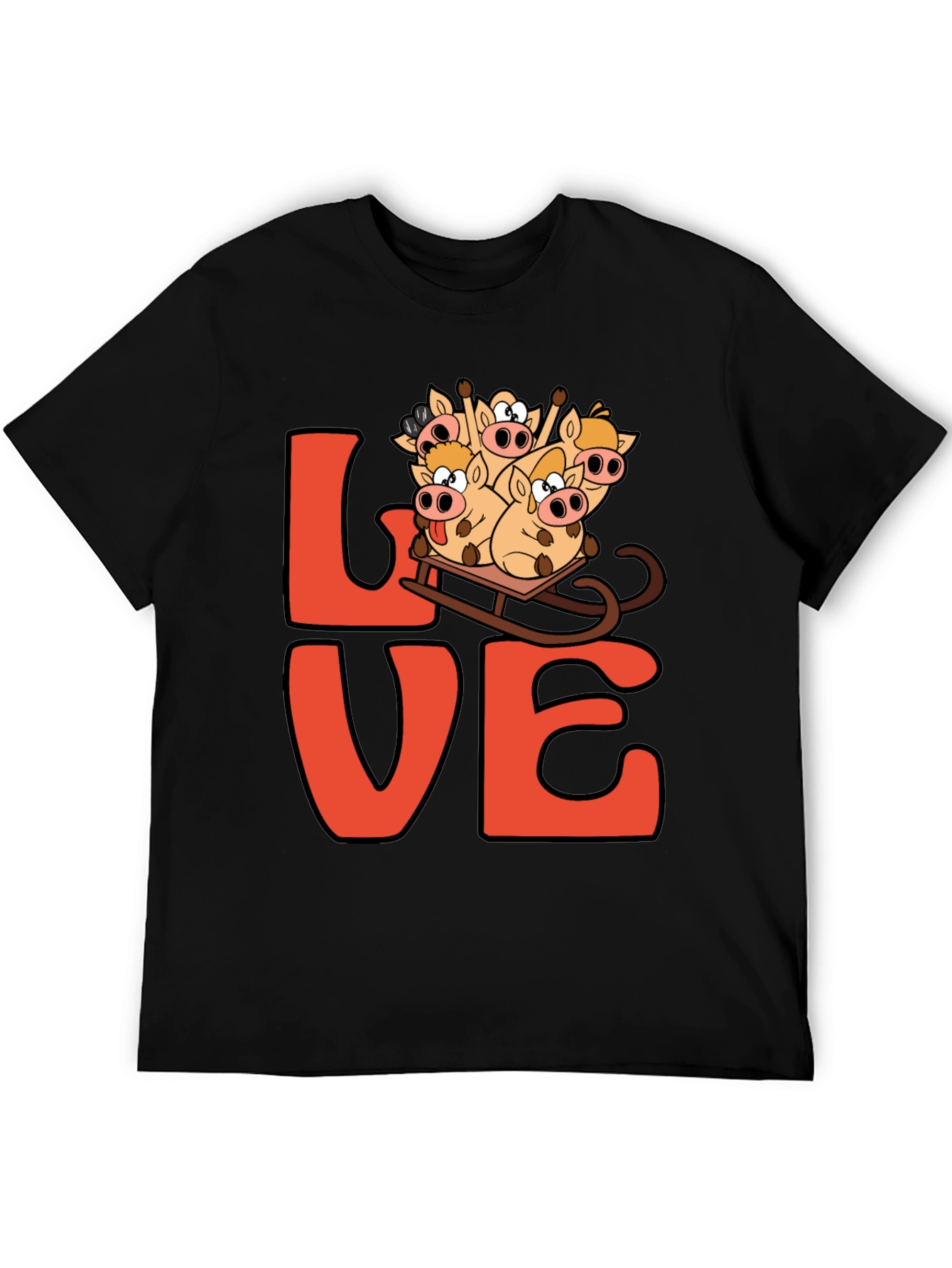 Black Love Pig Sled Black T-Shirt view 5