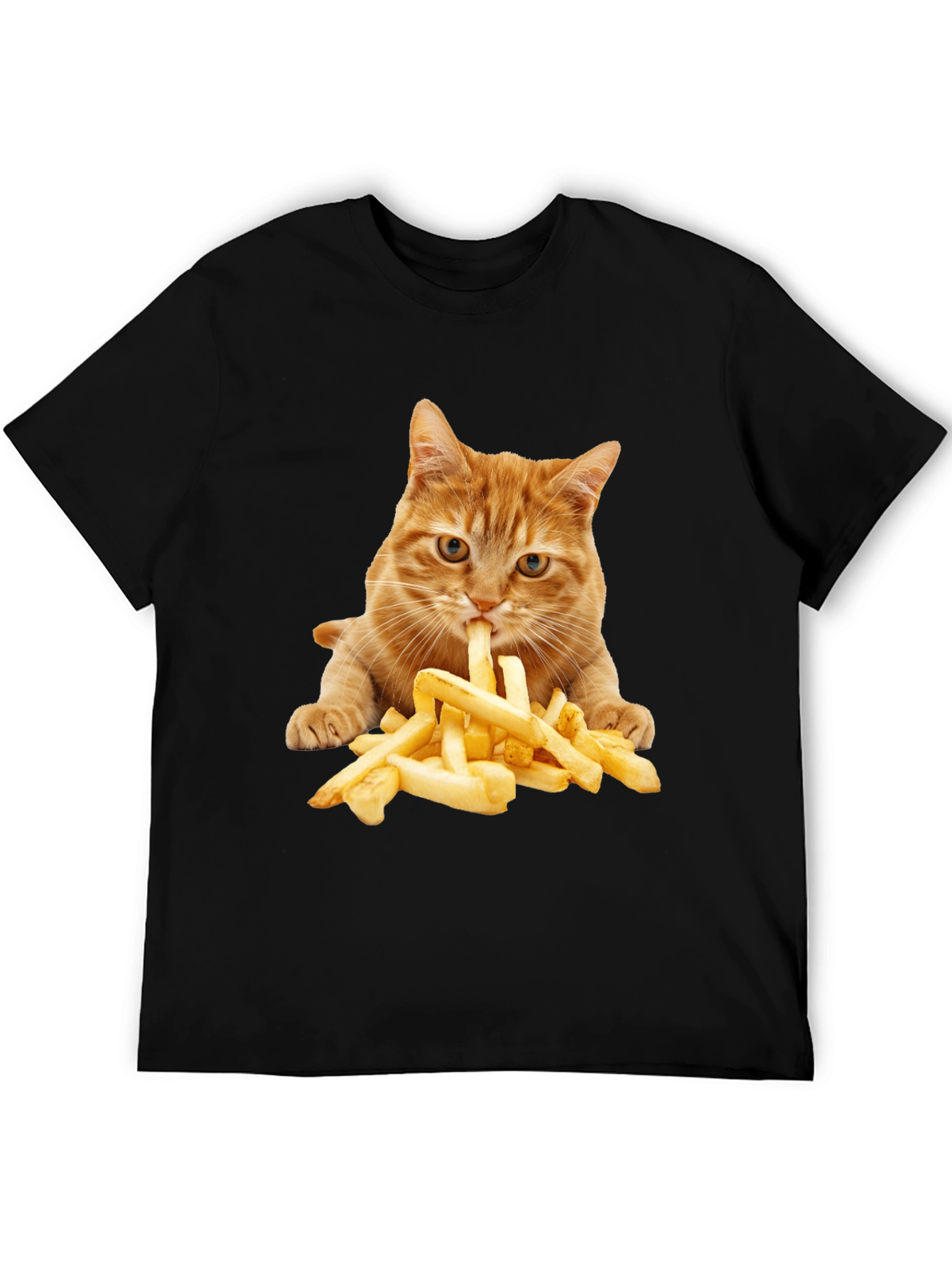 Black Cat Eating Fries Graphic Tee - Unisex T-Shirt view 5