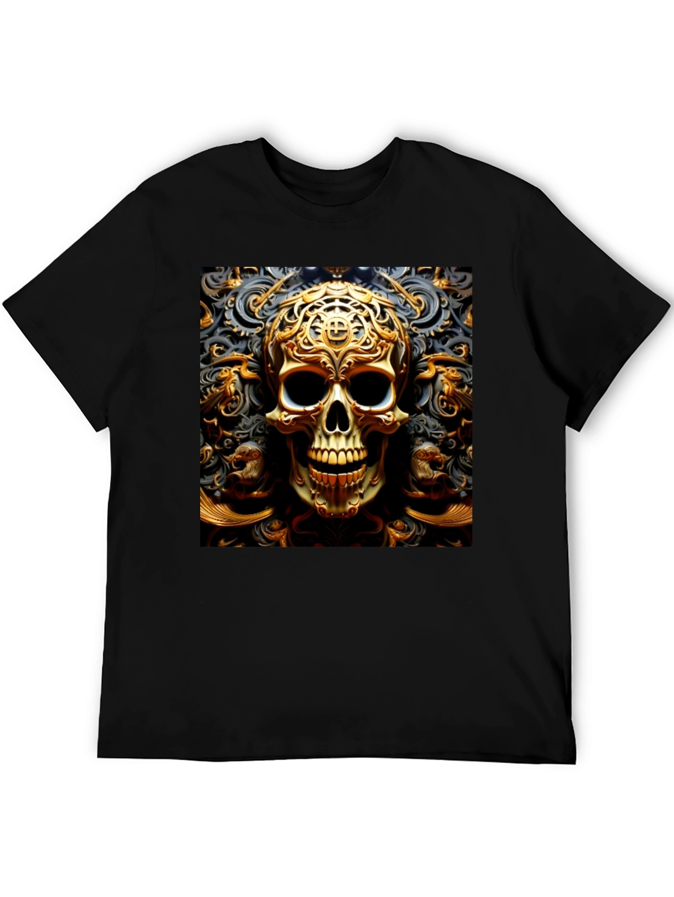 Black Ornate Gold Skull Graphic Tee view 5