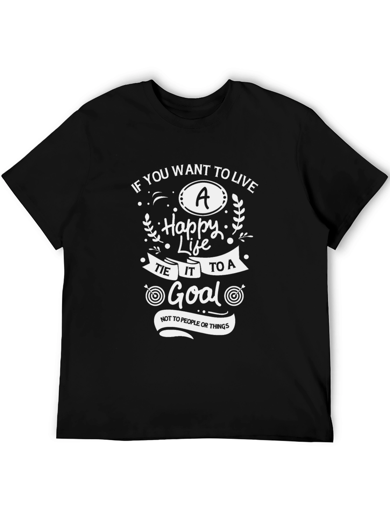 Black Motivational T-Shirt: Live a Happy Life, Set a Goal view 5