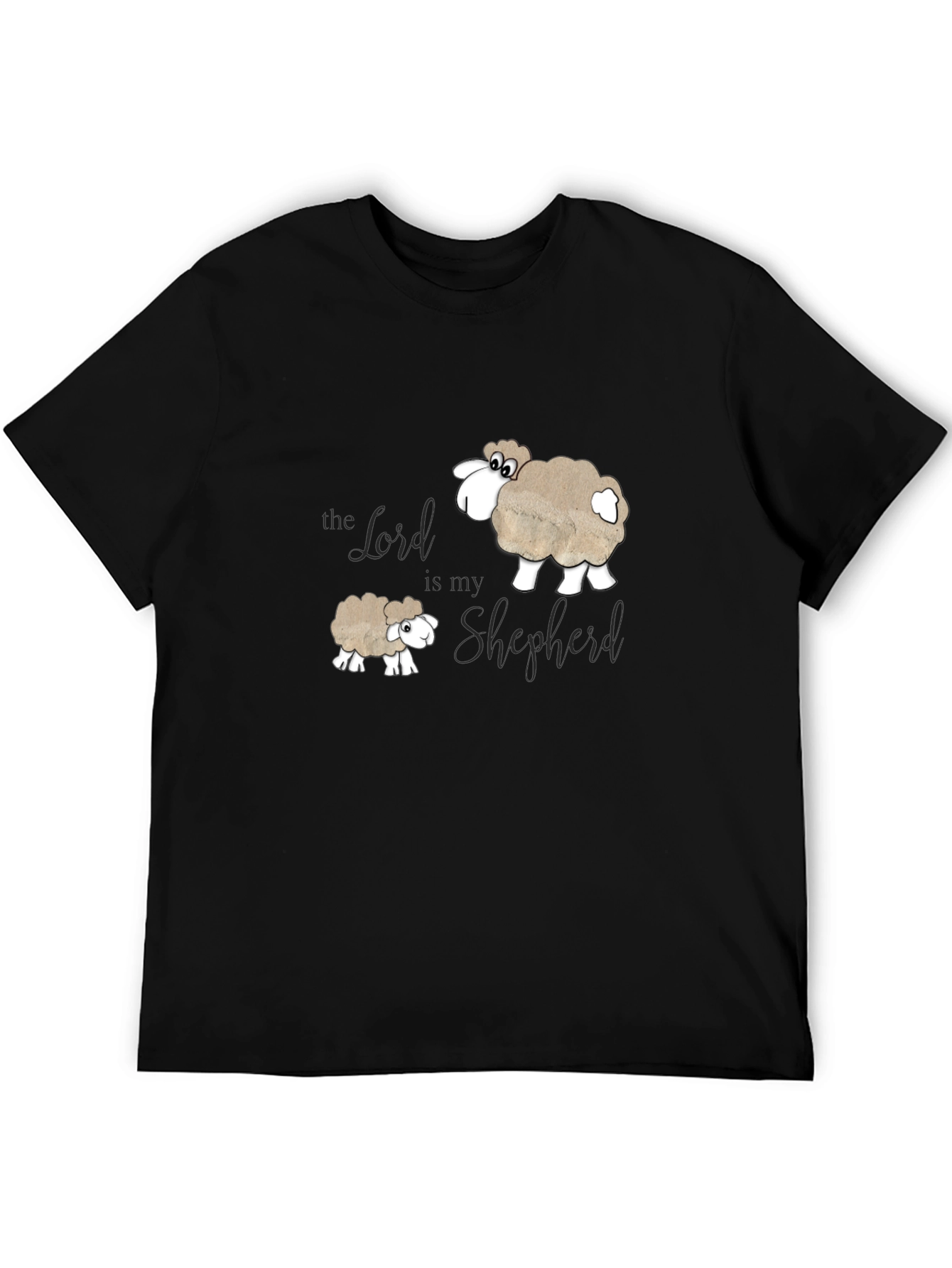 Black The Lord is my Shepherd T-Shirt - Sheep Design view 5