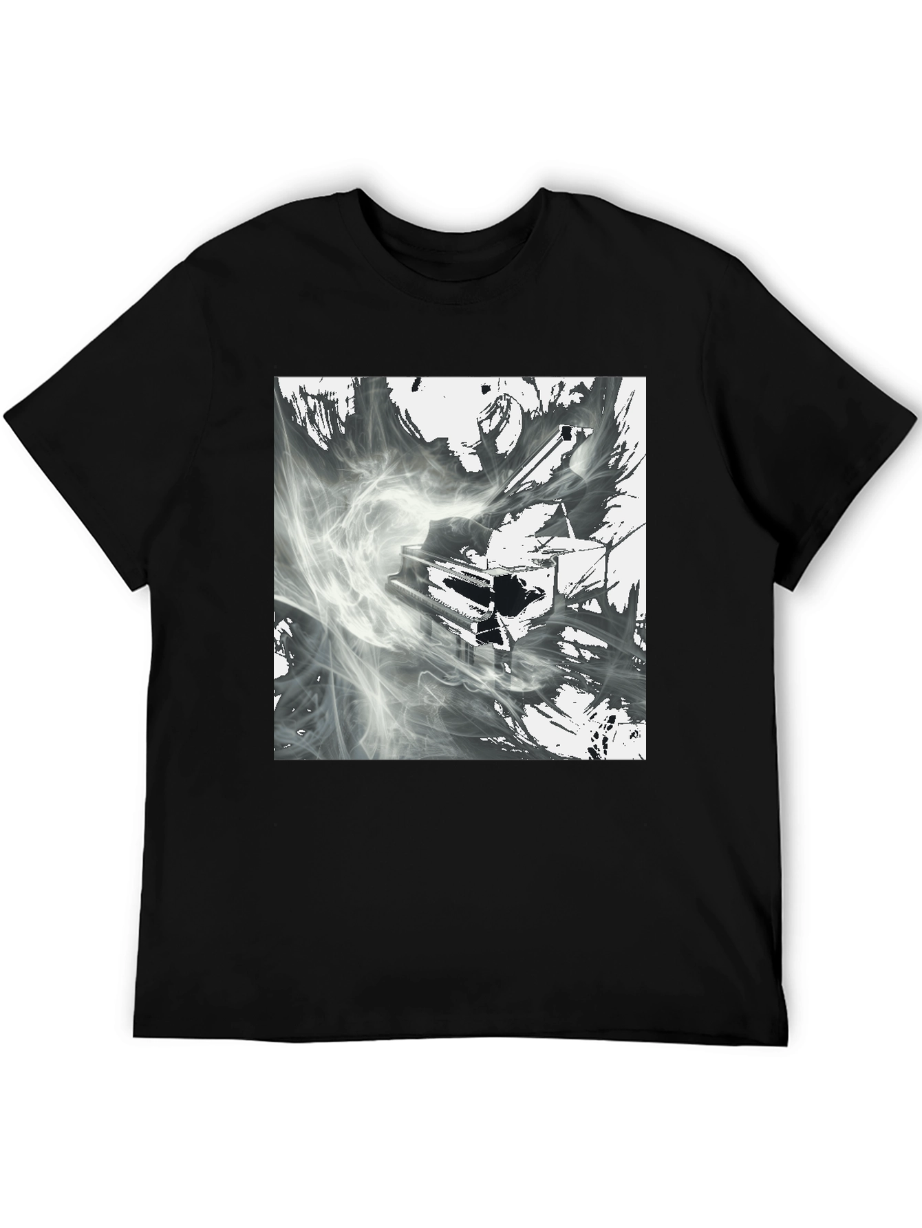 Black Abstract Piano T-Shirt - Artistic Graphic Tee view 5
