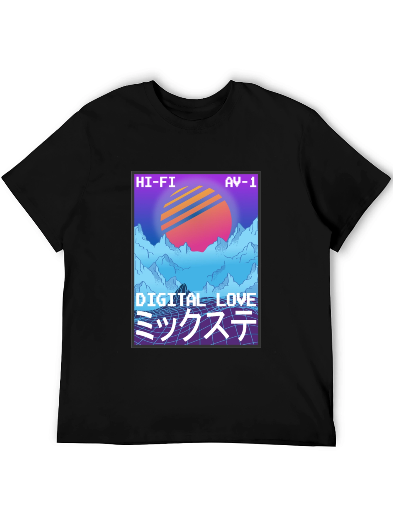 Black Retro Digital Love T-Shirt - 80s Synthwave Style view 5