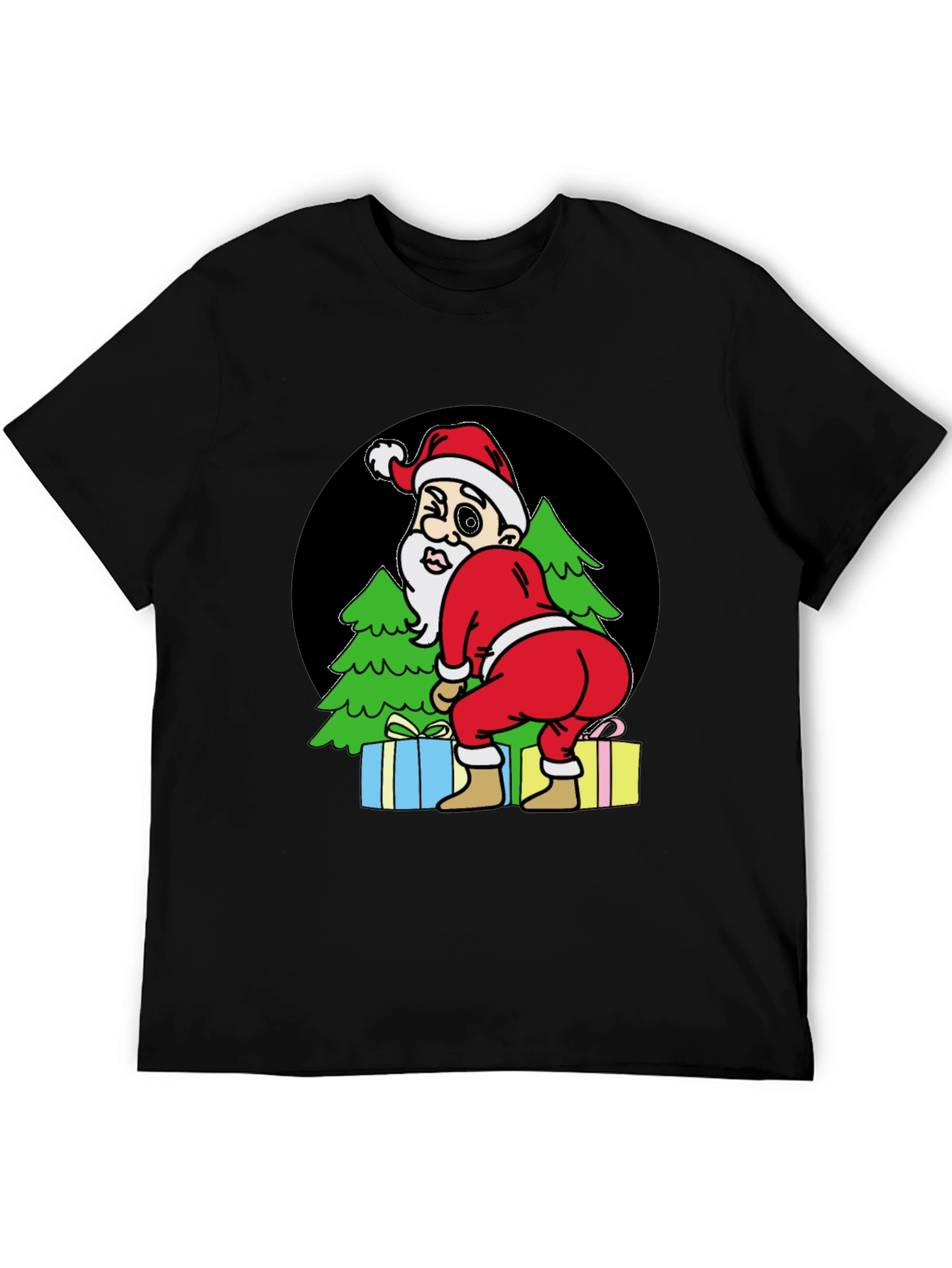 Black Funny Santa T-Shirt - Cheeky Christmas Tee view 5