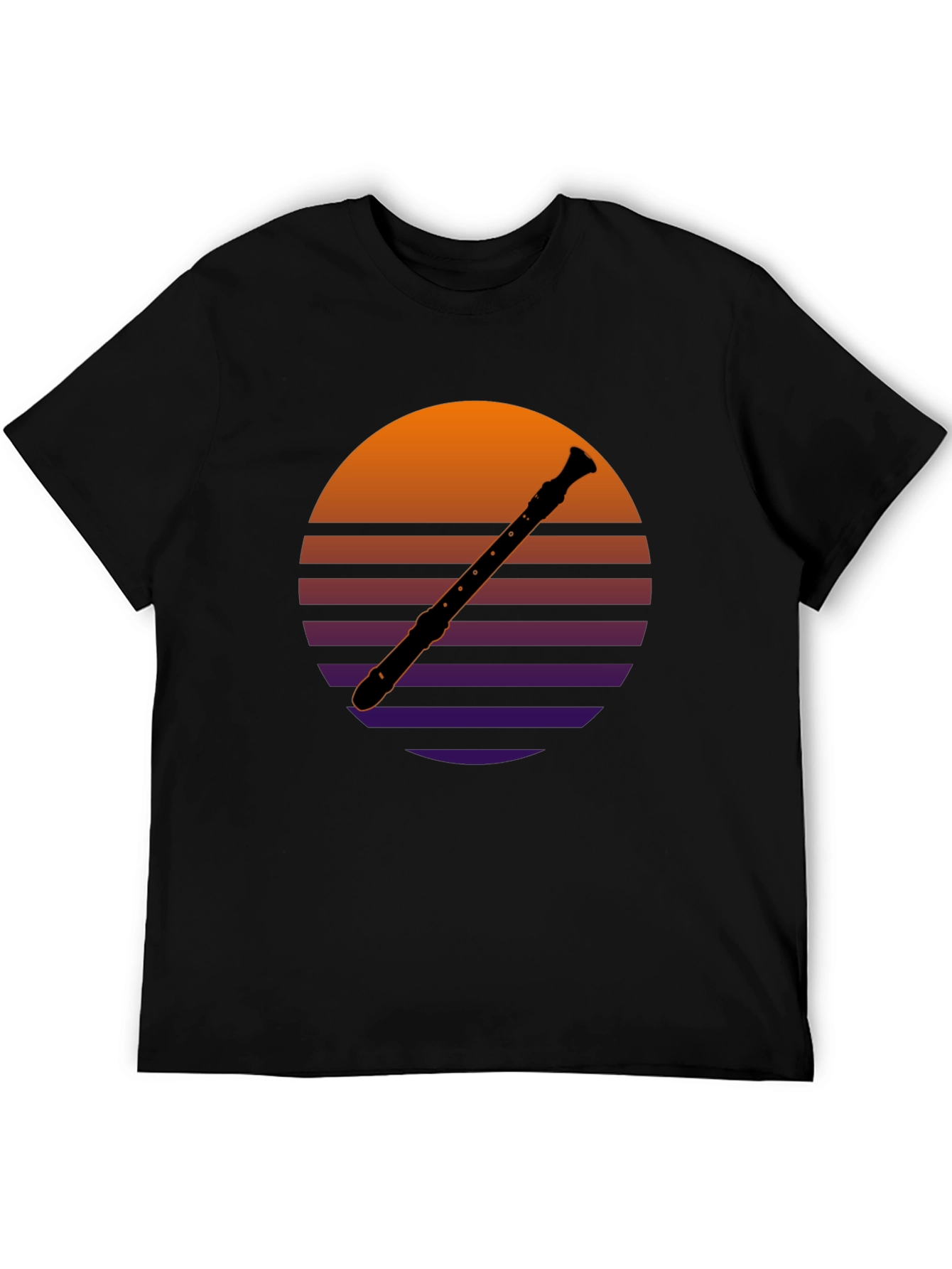 Black Retro Recorder T-Shirt - Vintage Sunset Design view 5
