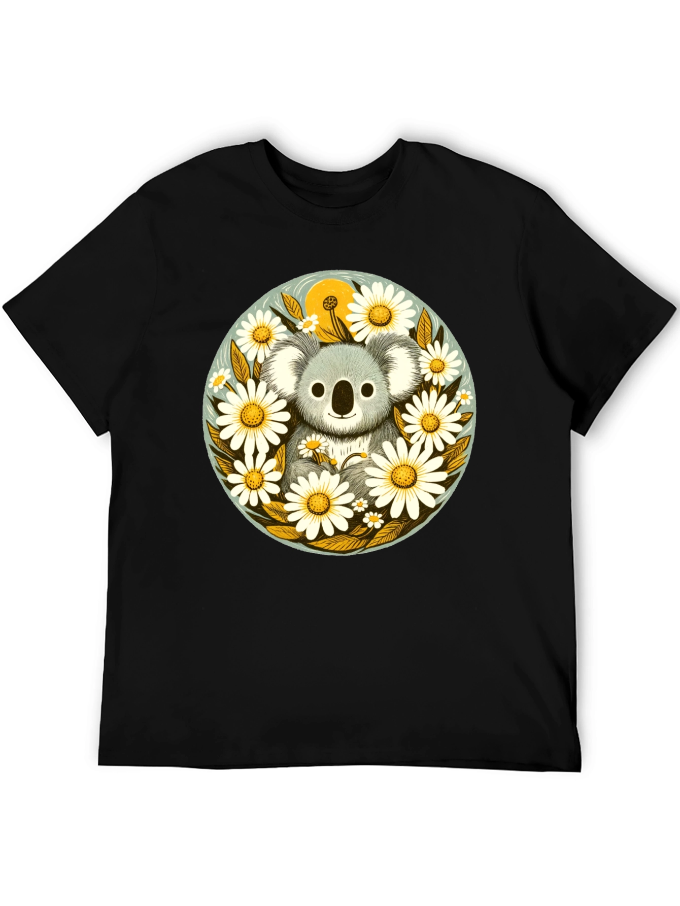 Black Koala & Daisy Graphic Tee - Black Cotton T-Shirt view 5