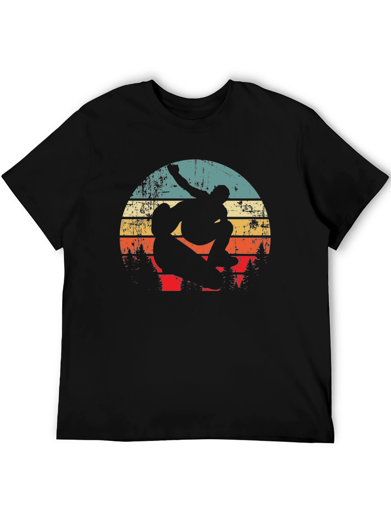 Black Retro Skateboarder Tee - Vintage Sunset Graphic view 5