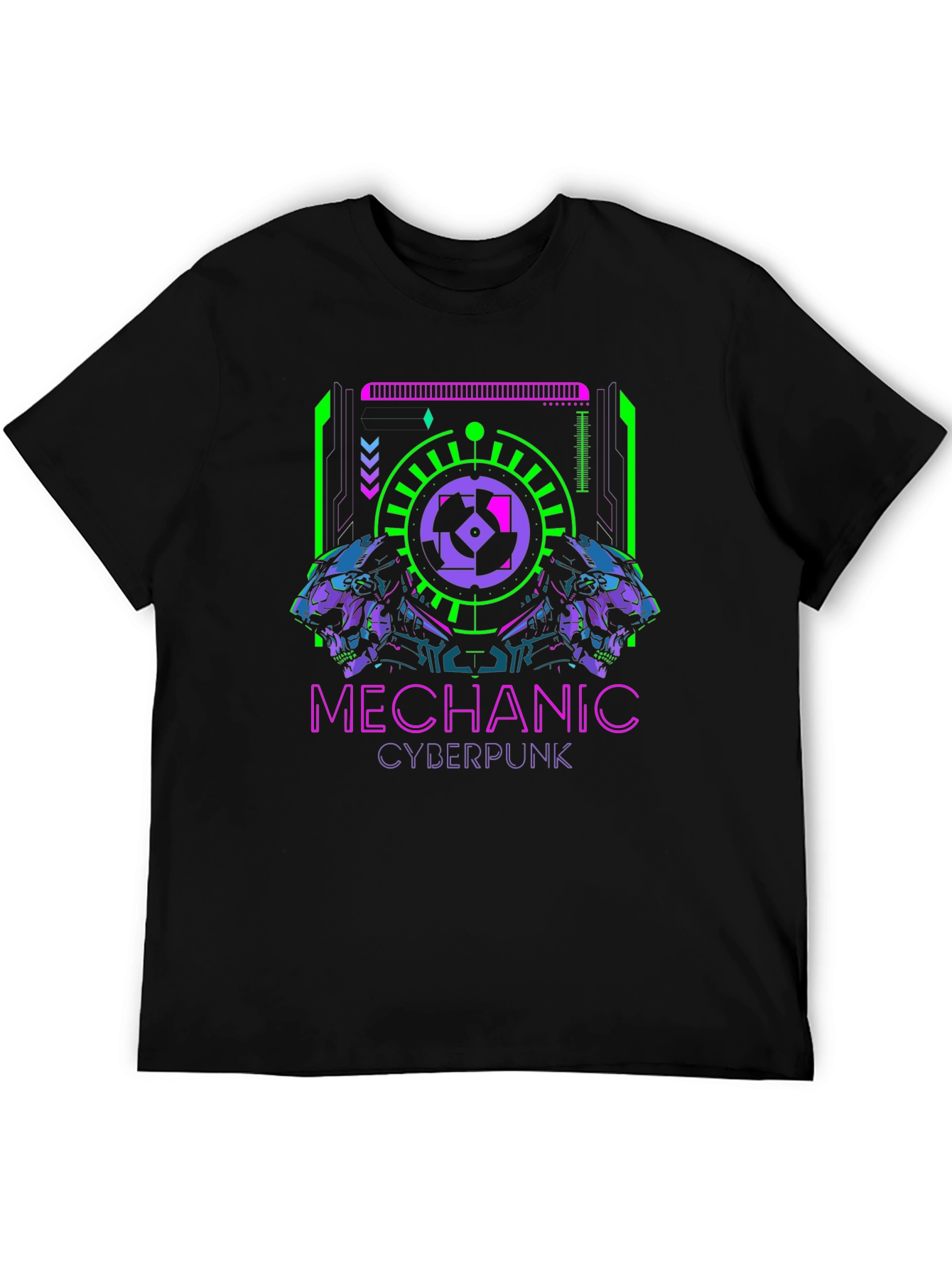 Black Cyberpunk Mechanic Graphic T-Shirt view 5