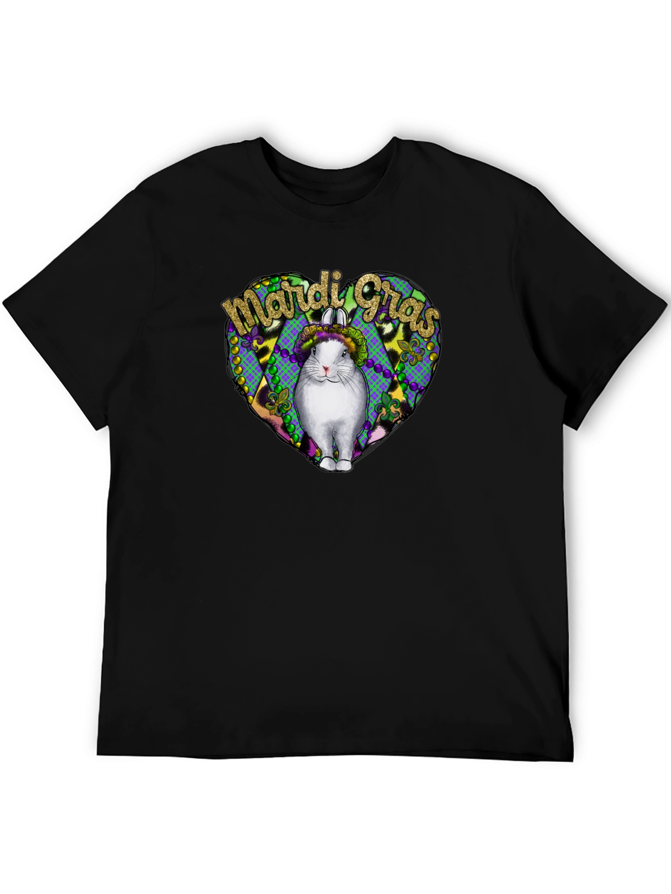 Black Mardi Gras Rabbit Tee - Unisex Graphic T-Shirt view 5