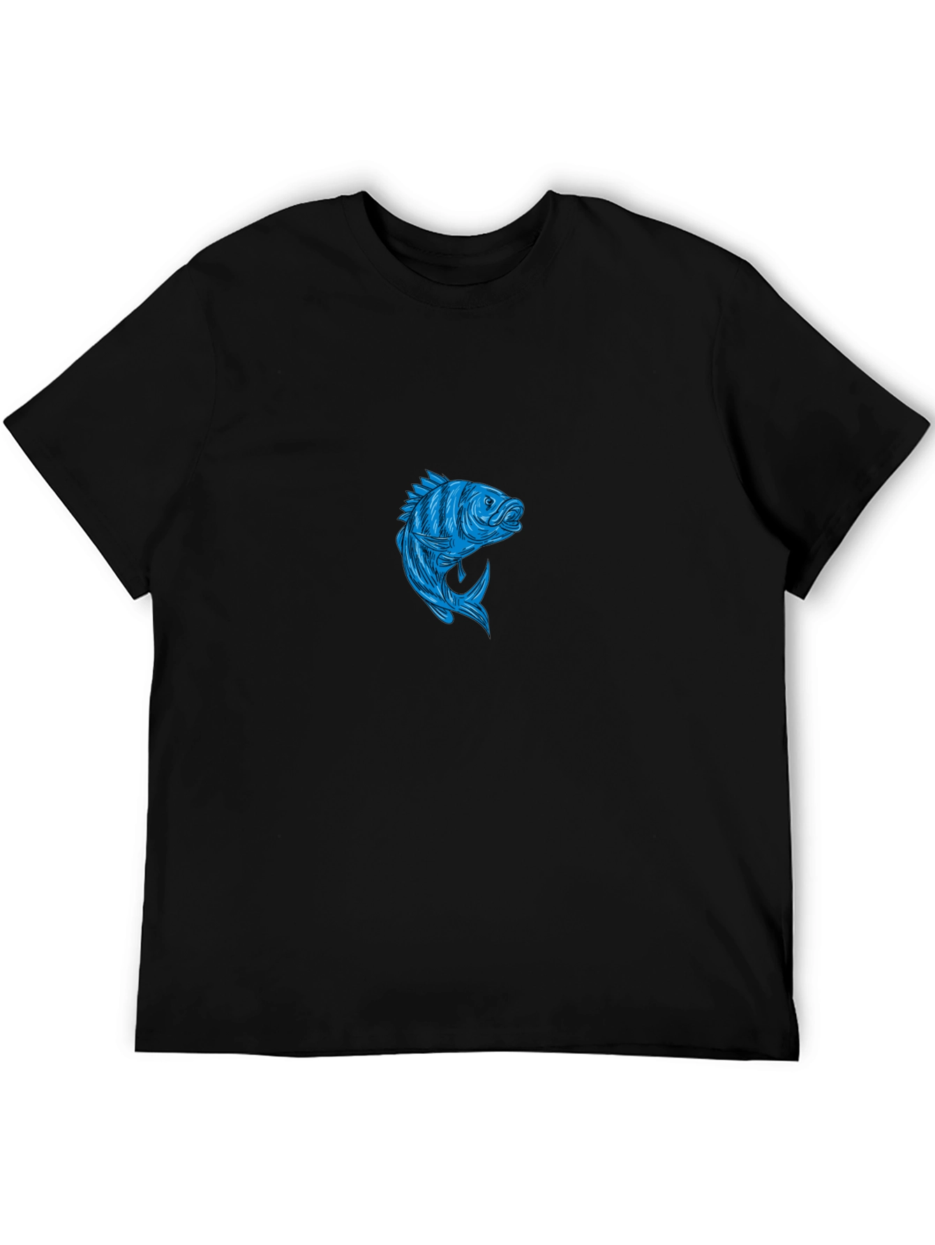 Men's Black T-Shirt with Blue Fish Graphic - 5