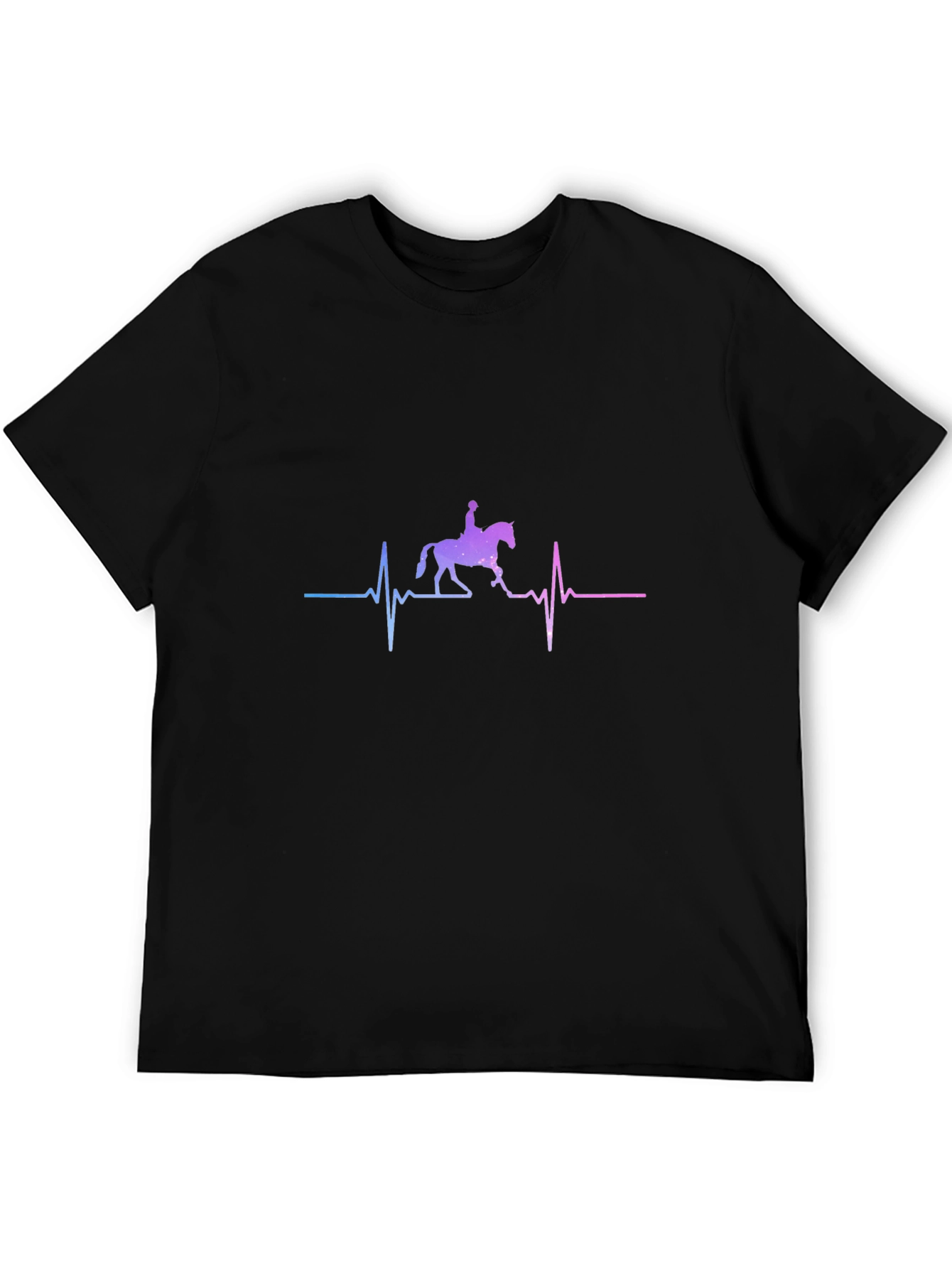 Black Equestrian Heartbeat Graphic Tee - Black Cotton Casual T-Shirt view 5