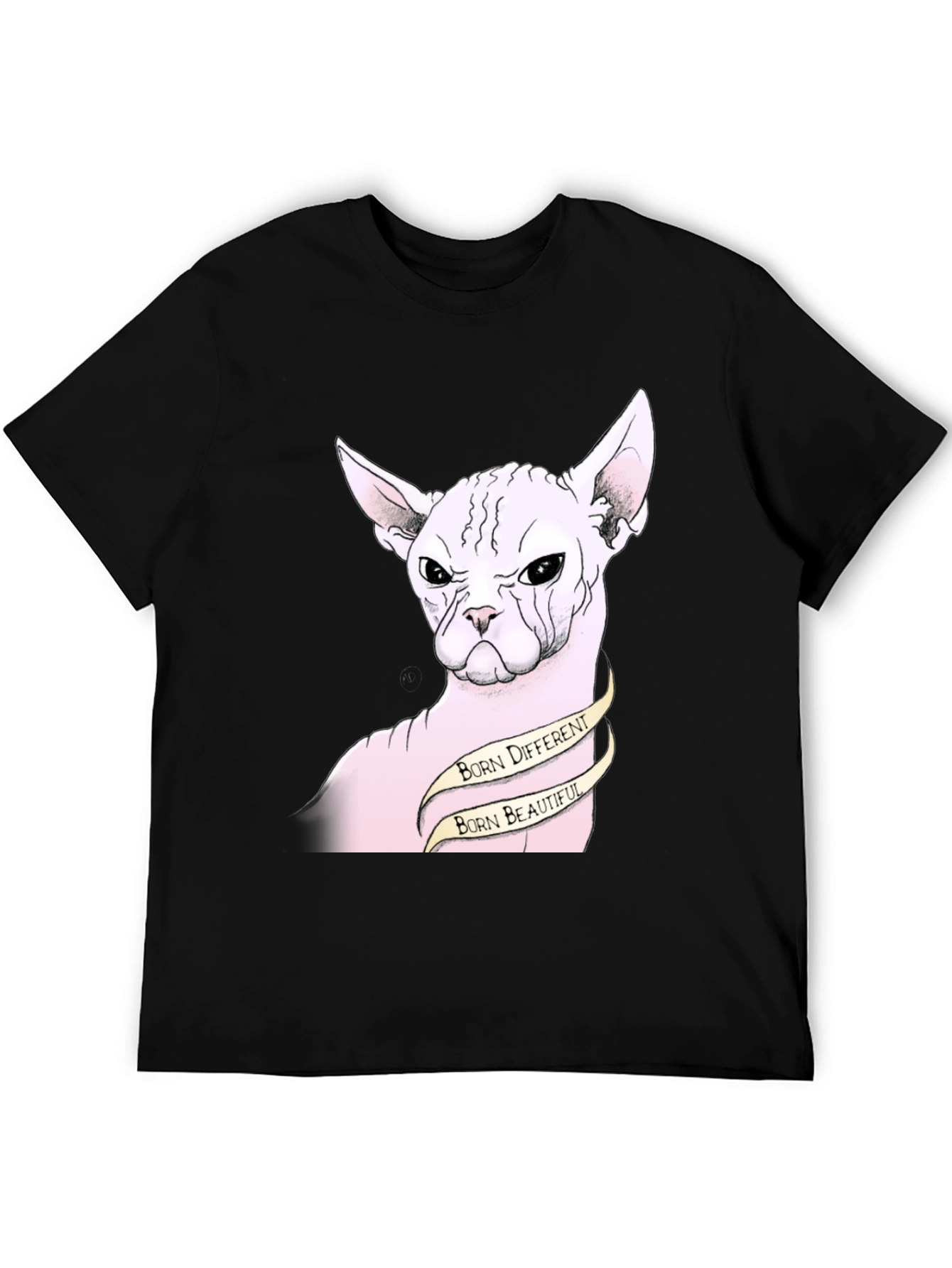 Black Unique Sphynx Cat Graphic Tee - Born Different, Beautiful view 5