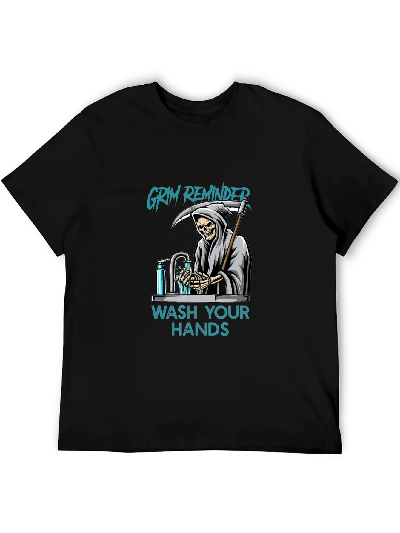 Black Grim Reminder Wash Your Hands Graphic Tee view 5