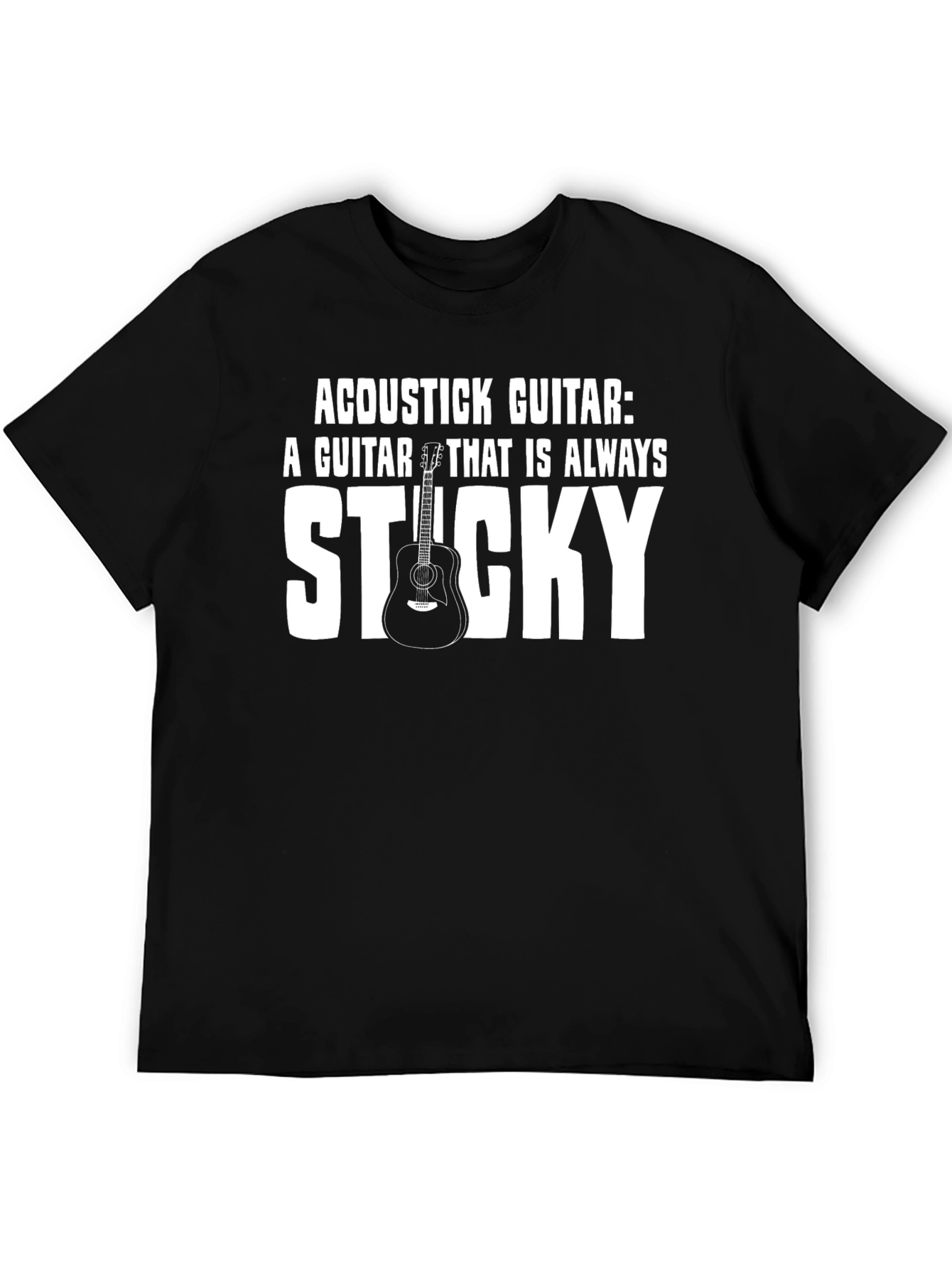 Black Acoustic Guitar Sticky Joke Graphic T-Shirt view 5