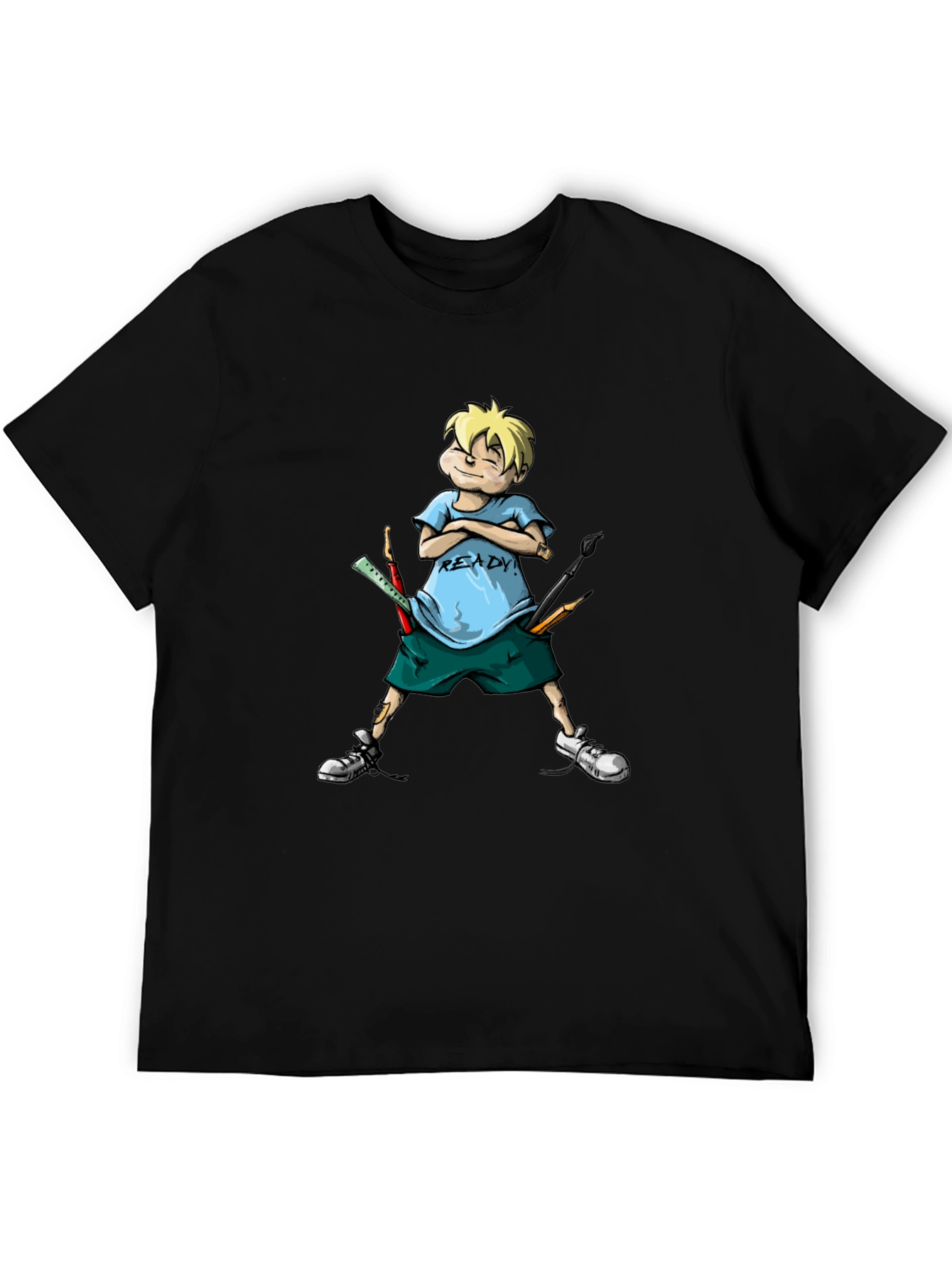 Black Cartoon Boy "Ready" T-Shirt view 5