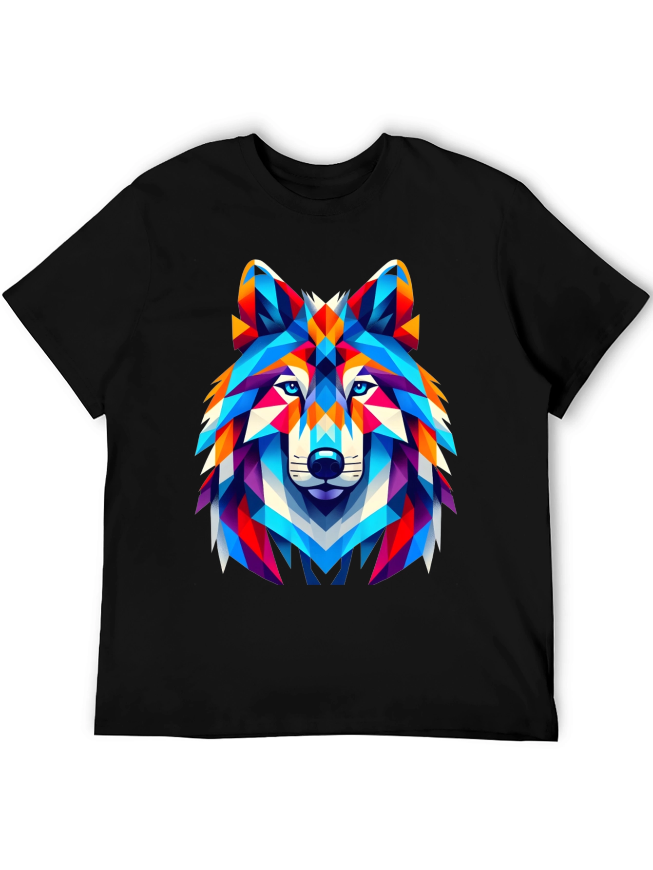 Black Geometric Wolf Head Graphic T-Shirt - Black view 5