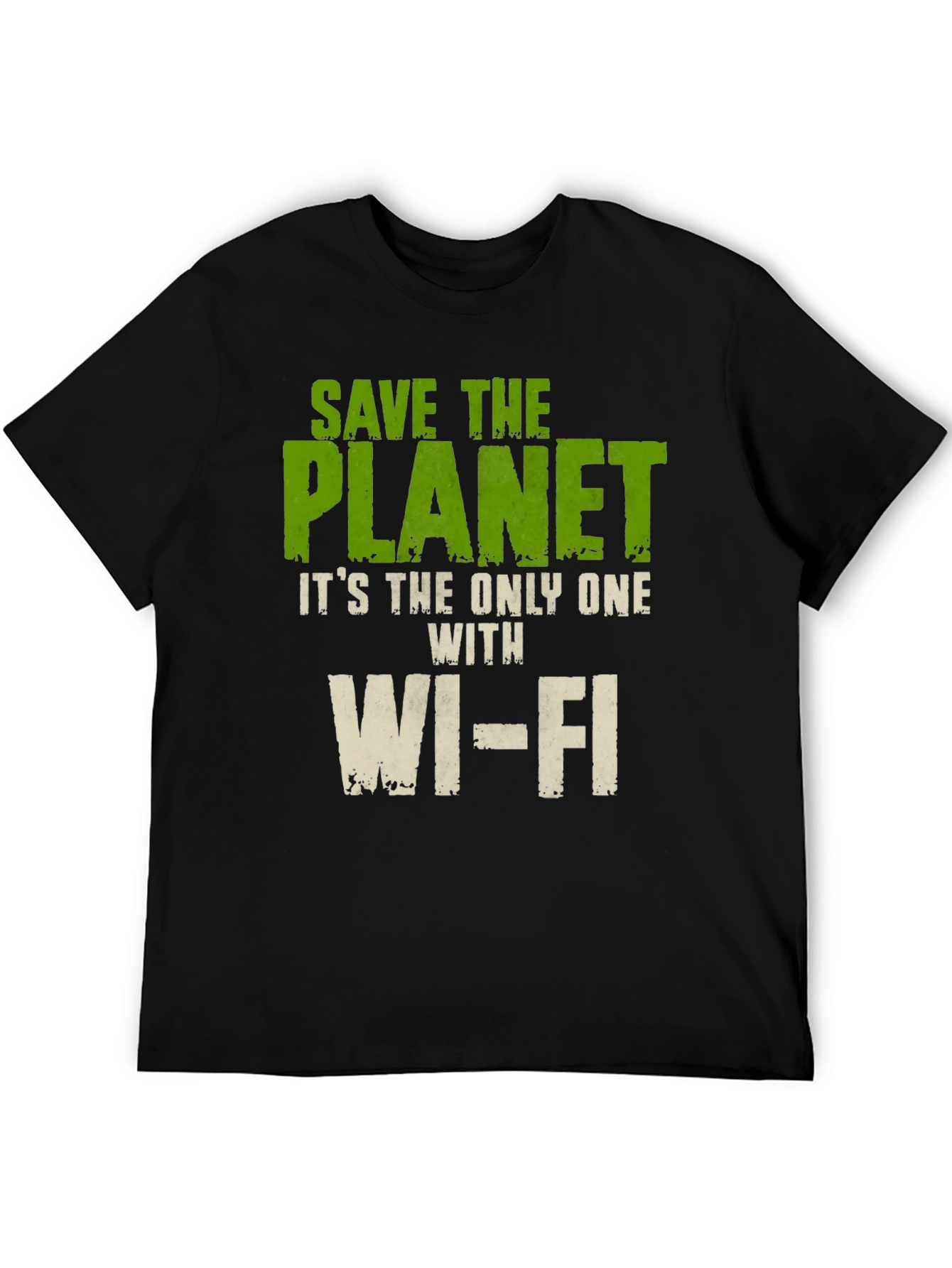 Black Save the Planet T-Shirt - Wi-Fi Humor Tee view 5