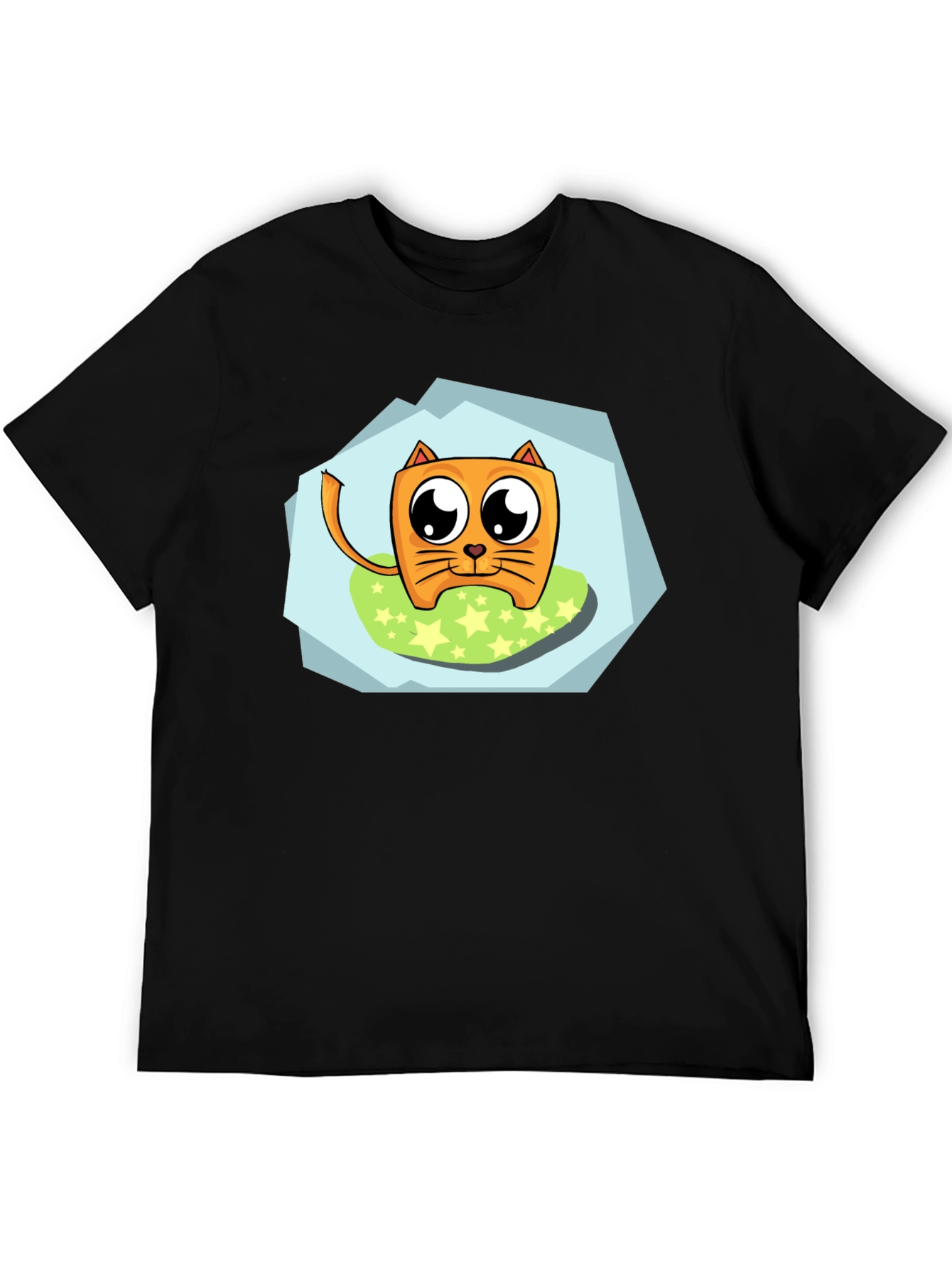 Black Cartoon Cat Graphic Tee - Black Casual Shirt view 5