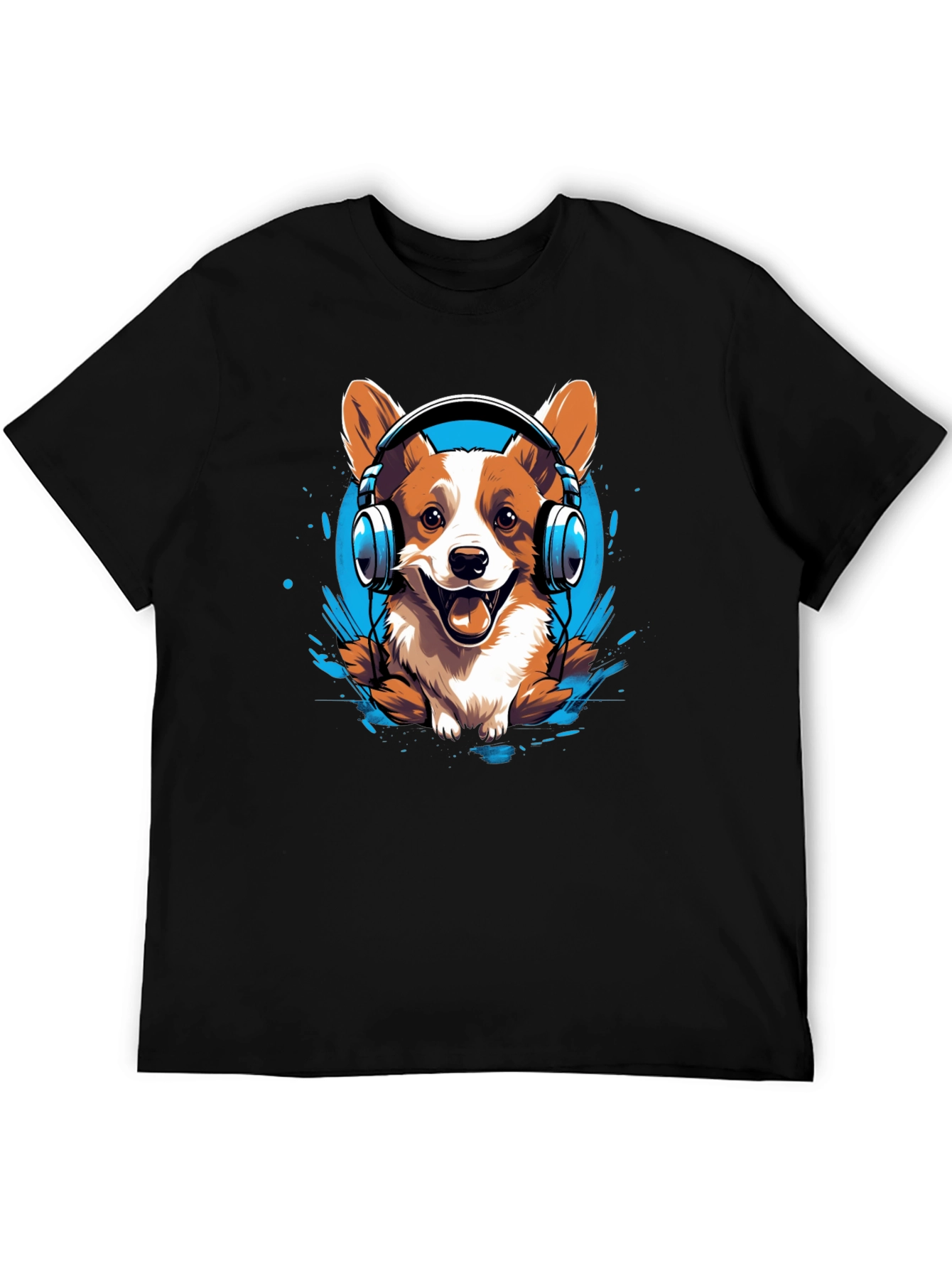 Black Corgi Headphones Graphic Tee view 5