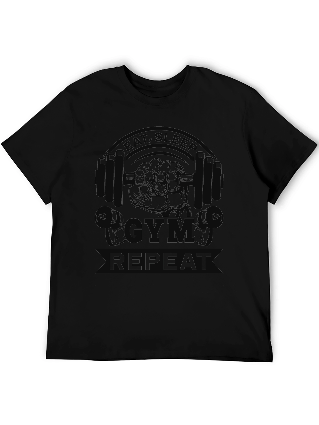 Black Eat Sleep Gym Repeat T-Shirt - Black Cotton Tee view 5