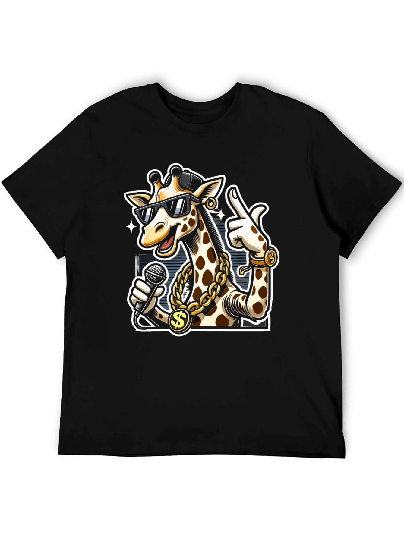 Black Rapper Giraffe T-Shirt - Funny Cartoon Graphic Tee view 5