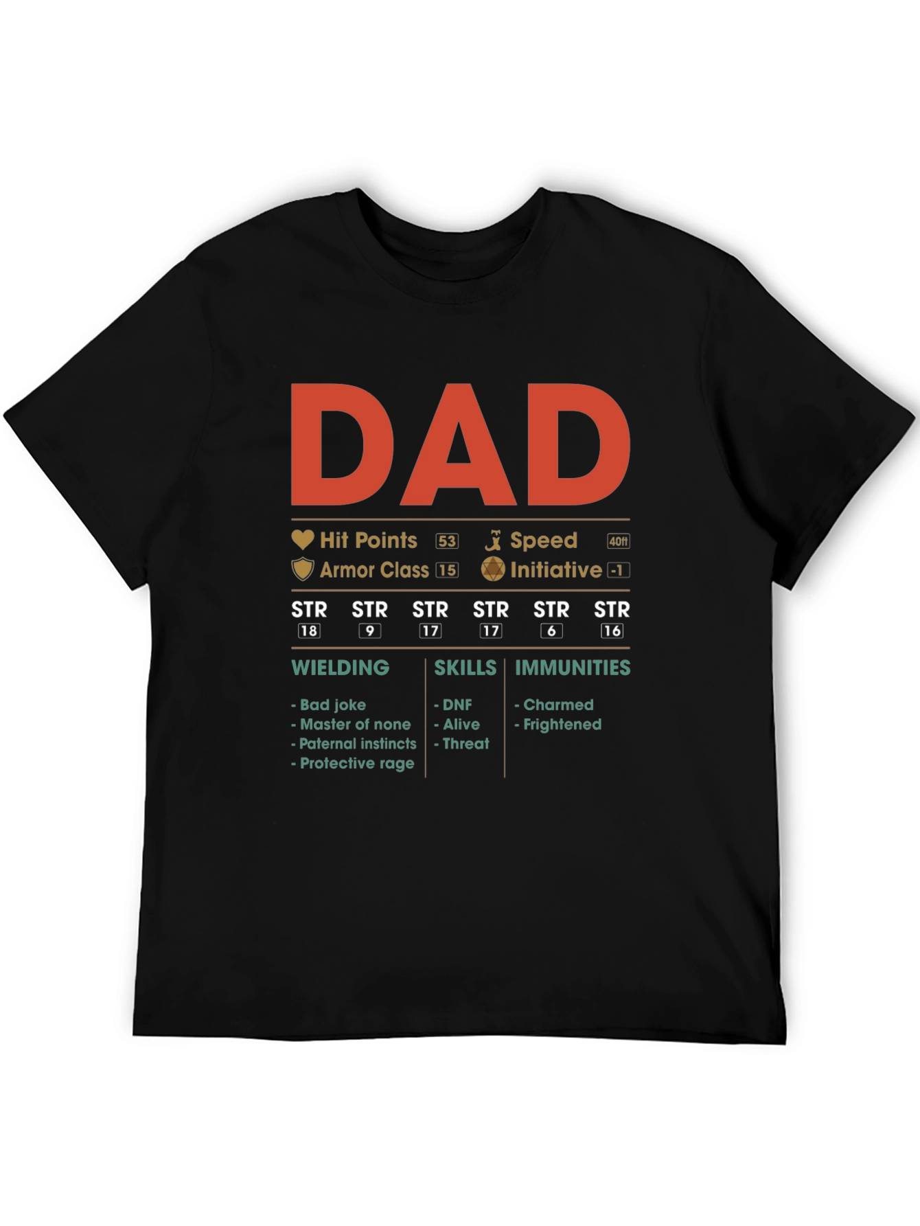 Black DAD RPG Stats T-Shirt view 5