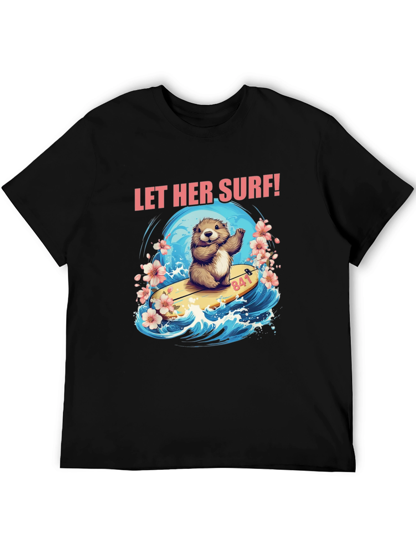Black Let Her Surf! Graphic T-Shirt view 5