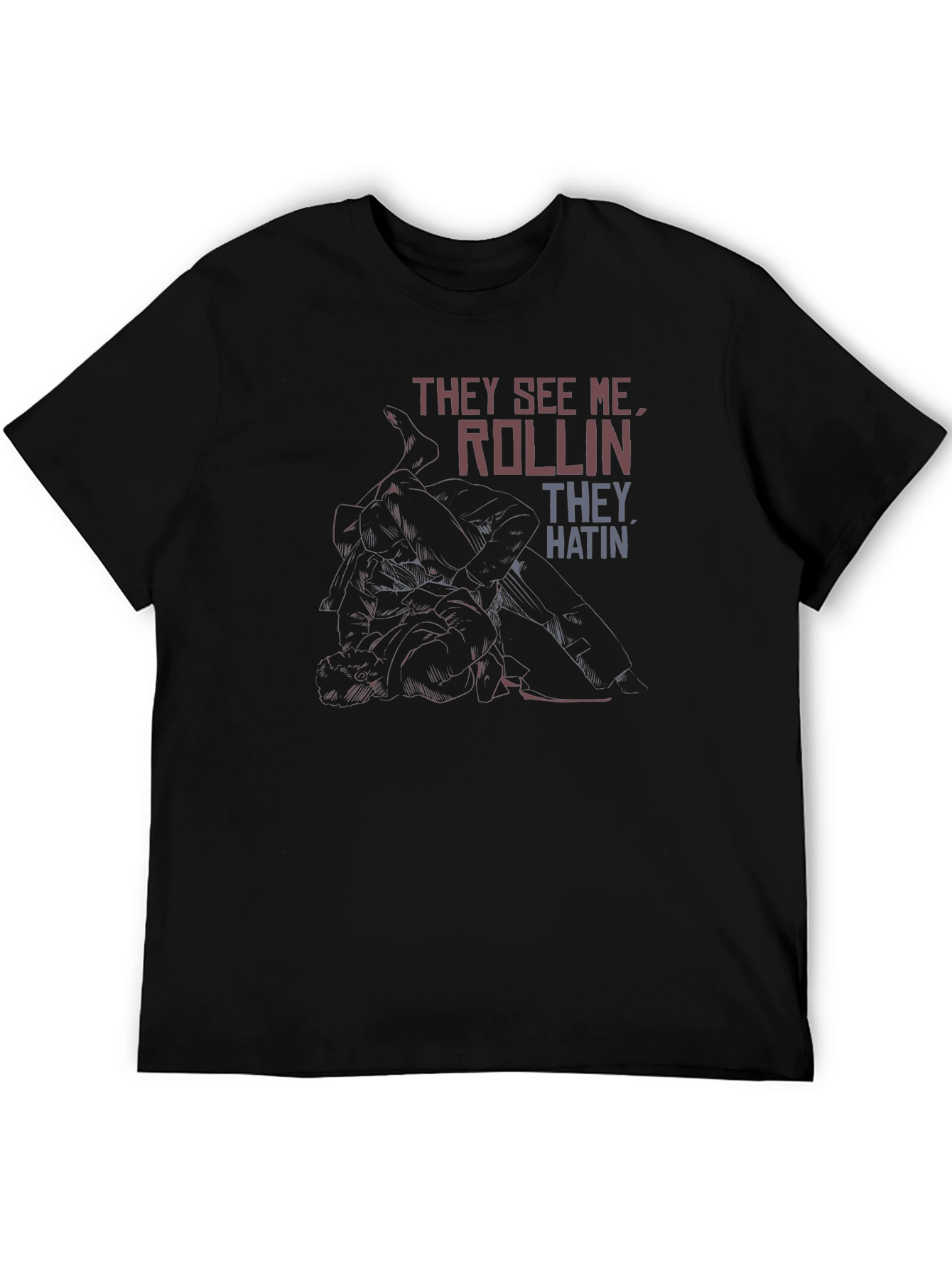 Black They See Me Rollin' Black Graphic T-Shirt view 5