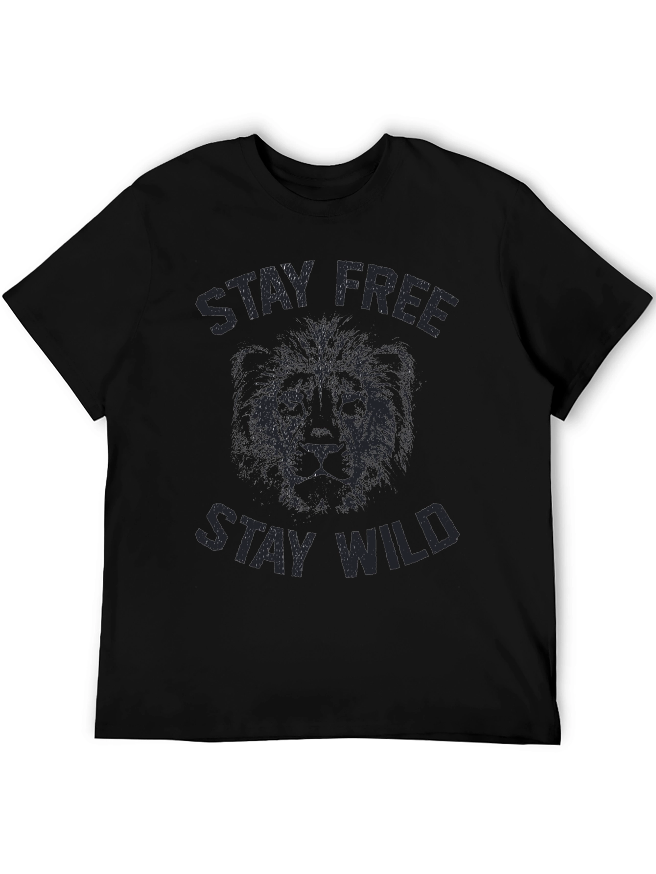 Black Stay Free Stay Wild Graphic Tee - Black Cotton Lion Print view 5