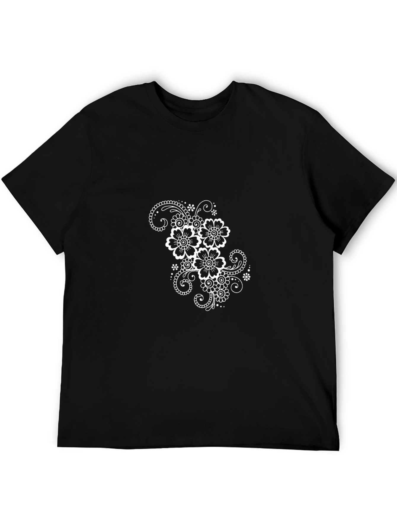 Black Black Floral Print Crew Neck T-Shirt view 5